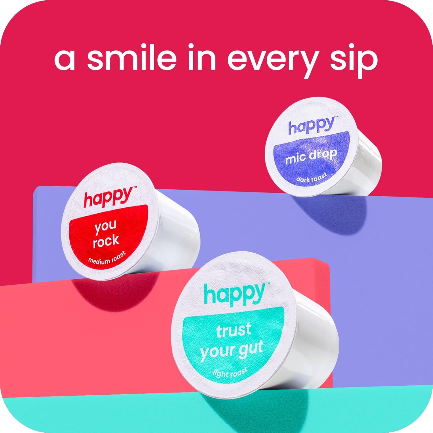 happy coffee medium roast coffee pods, 60 count, notes of chocolate & confidence, compatible with most K-cup brewers, rainforest alliance certified