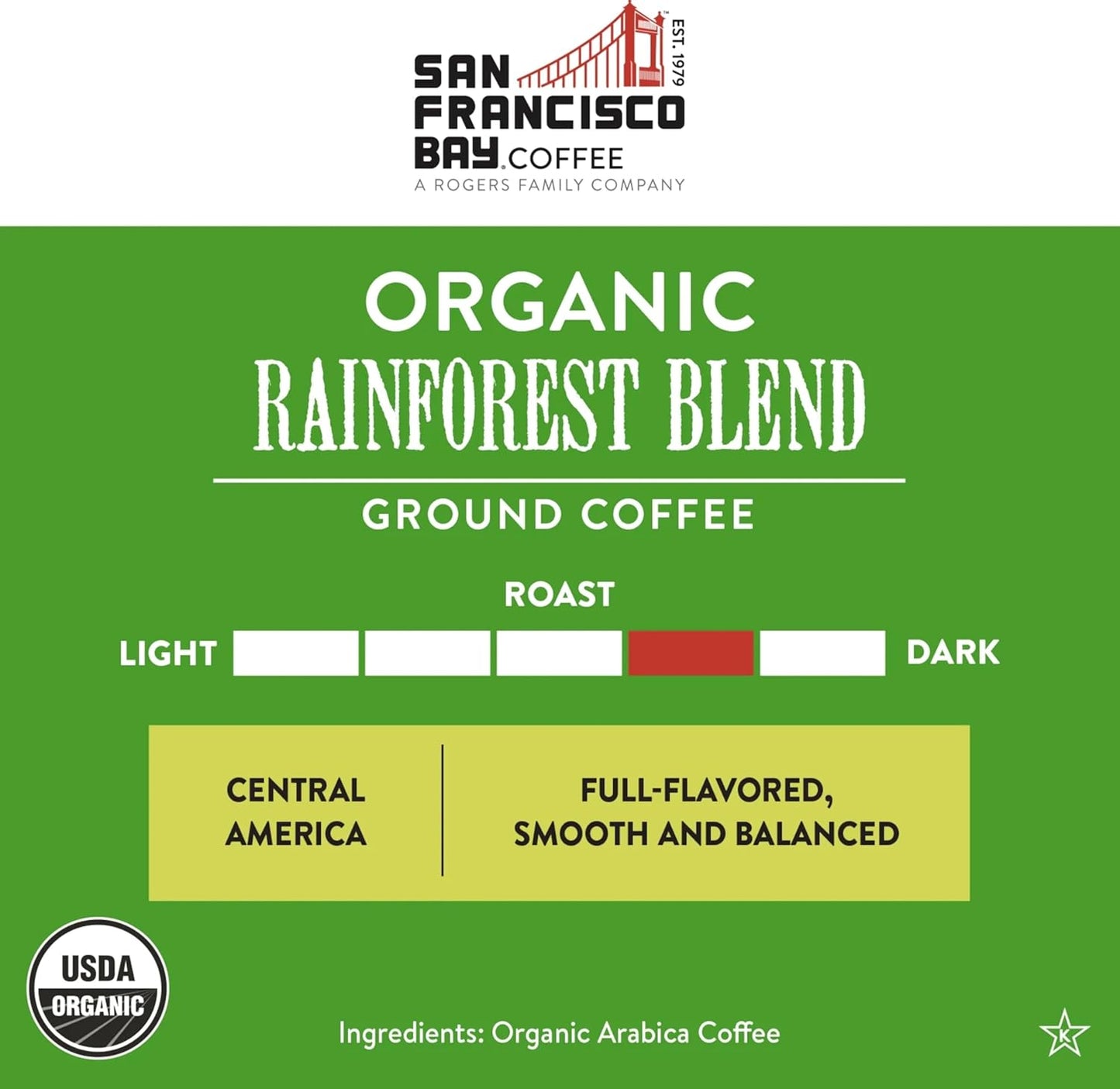 SF Bay Coffee Organic Rainforest Blend 28 oz Bag, Ground Medium Dark Roast, USDA Organic