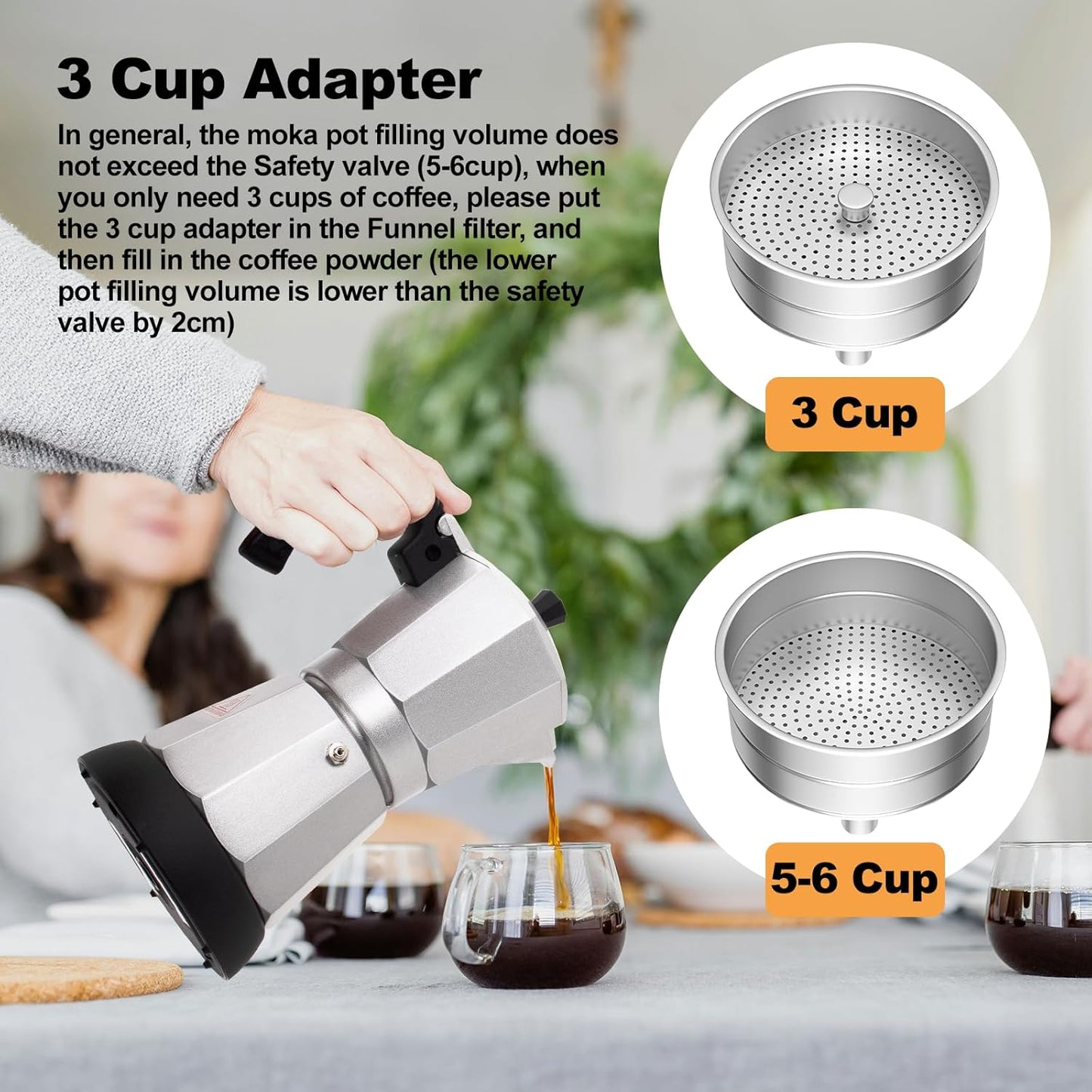 Electric Aluminum Moka Pot 5-6 Cup 270ml Espresso Maker with Detachable Base Ideal Coffee Makers for Home MochaPot Italian and Cuban Café Coffeemaker Espressomaker CoffeePot Silver