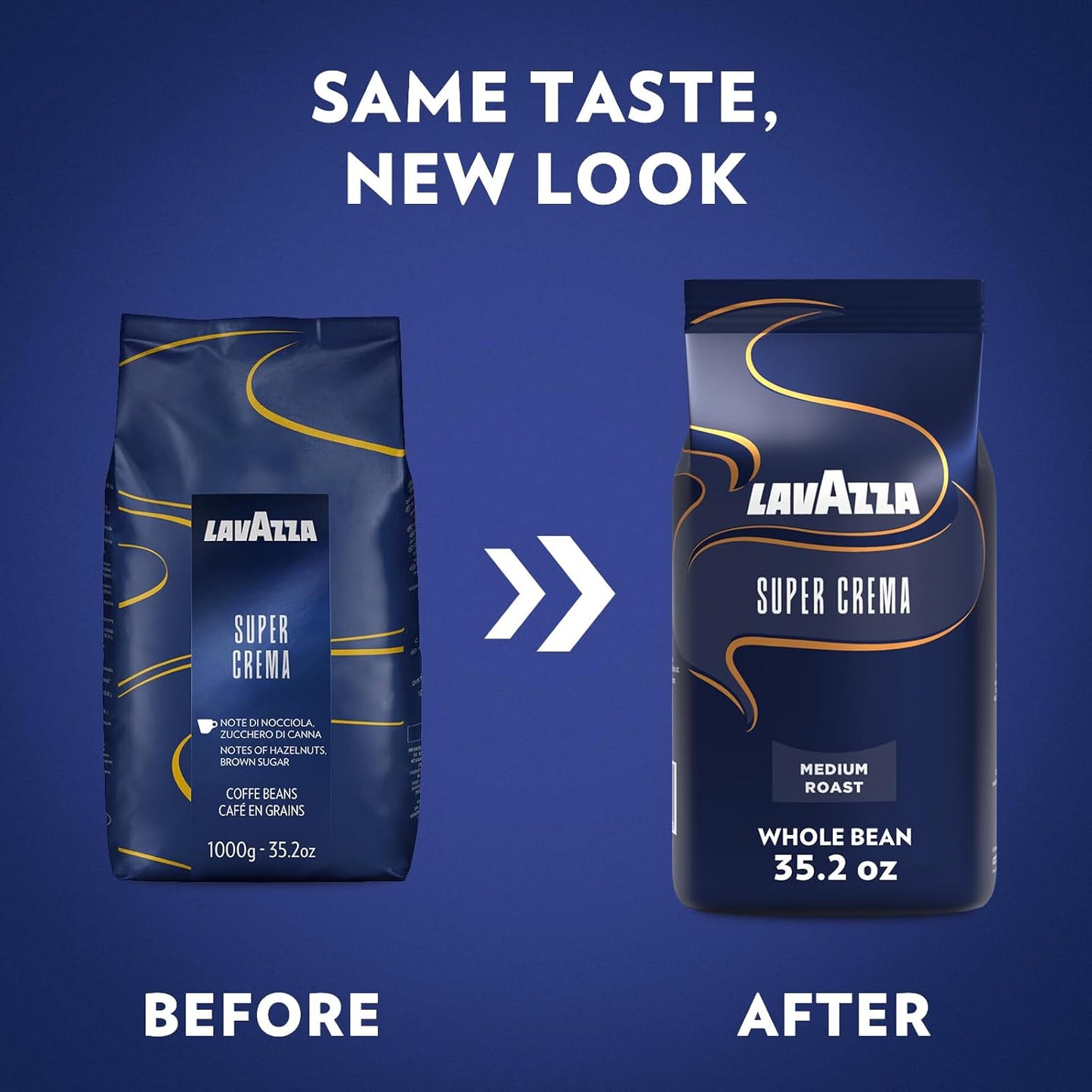 Lavazza Super Crema Whole Bean Coffee, Medium Espresso Roast, Arabica and Robusta Blend, 2.2 lb Bag (Pack of 5)