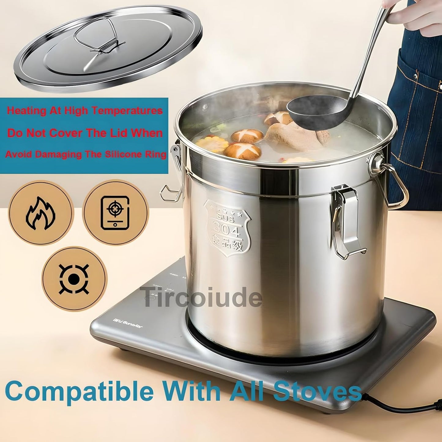 21L/5.5 Gal 304 Stainless Steel Airtight Canister for Kitchen, Metal Food Storage Containers with Lid and Sturdy Locking Clamp for Bean Flour Oil Sugar Metal Food Storage Bucket