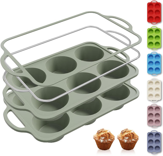 2 Packs 6 Cups Silicone Muffin Pan with Metal Reinforced Frame Cupcake Pan Tray Egg Molds Mother Day Best Mama Bonus Mom Ever Mother In Law Gifts Step Mom Stepmom Grandma Gigi Granny Nana Present