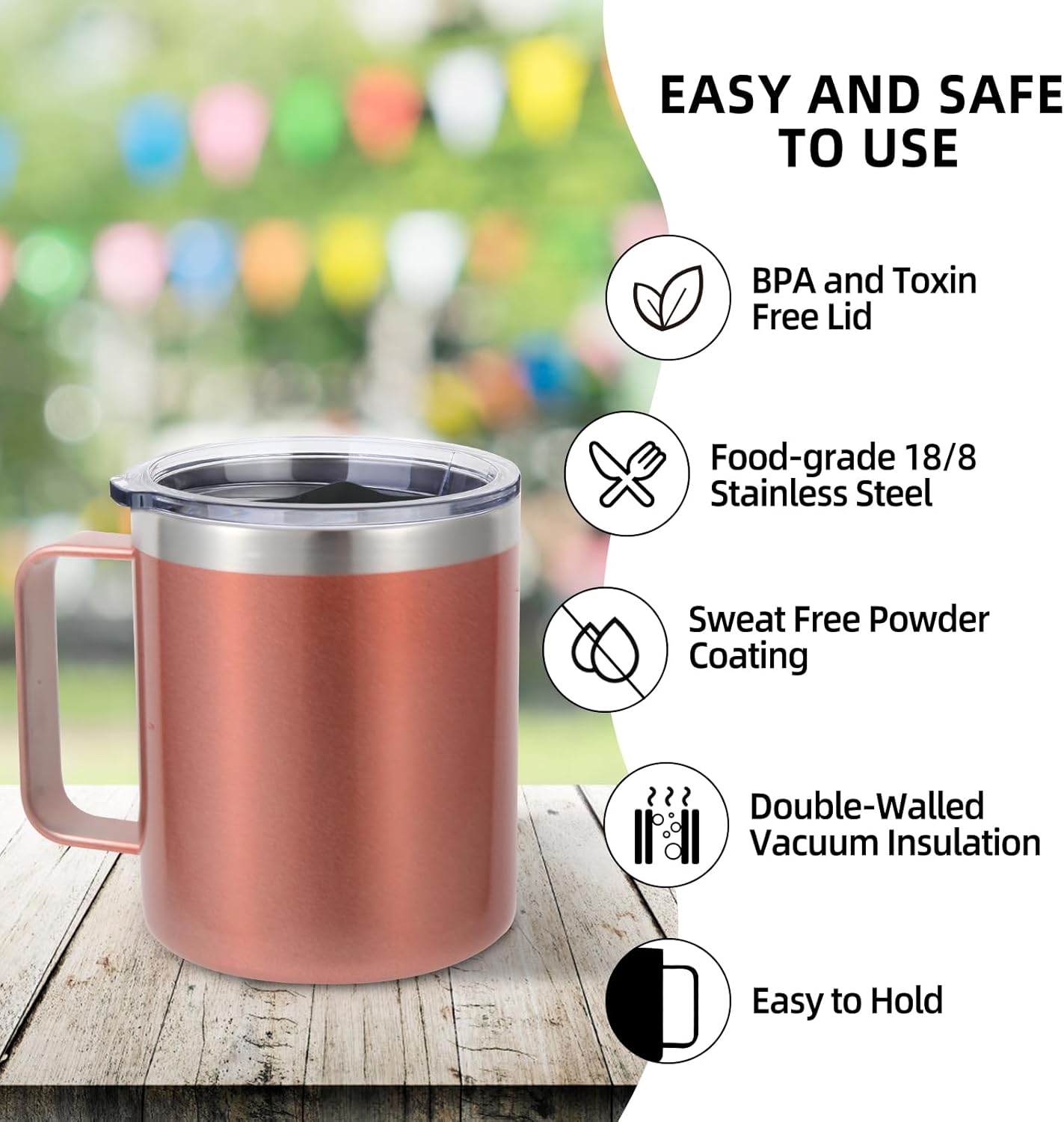 Volhoply 14oz Insulated Stainless Steel Coffee Mug with Lid Bulk 4 Pack,Double Wall Vacuum Travel Coffee Cup with Handle,Reusable Metal Cups Tumbler Cup,Camping Mugs,Ideal Gifts(Mix,4)