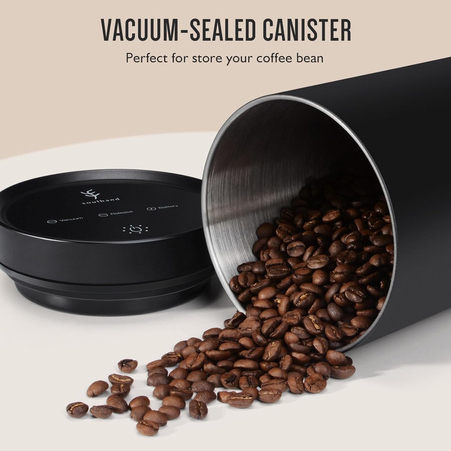 SOUL HAND Vacuum Coffee Canister, Airtight Sealed Coffee Canister Automatic Vacuum Stainless Steel Coffee Containers, Coffee Bean Storage Container for Coffee/Food Storage 1.6 L