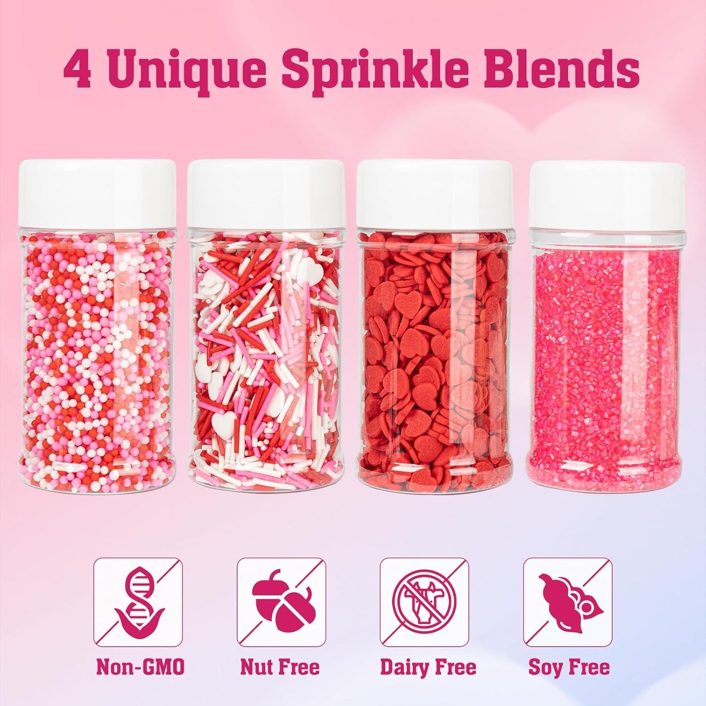 Twisweet Heart Sprinkles for Cake Decorating 12oz, Edible Red Pink and White Nonpareils Sprinkles Mix, Assorted Styles Heart Sprinkles Candy, Cupcake Topper Cookie Ice Cream Cake Decorations, Valentine Mother's Day Birthday Wedding Party Supplies