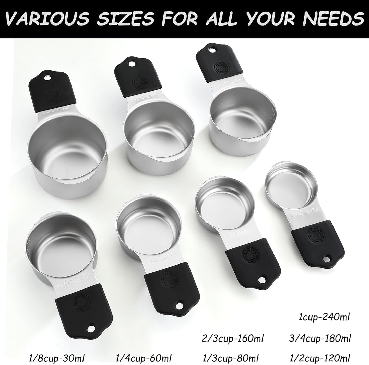 Magnetic Measuring Cups Set 7 Stainless Steel Stackable Nesting Measuring Cups for Measuring Dry and Liquid Ingredients