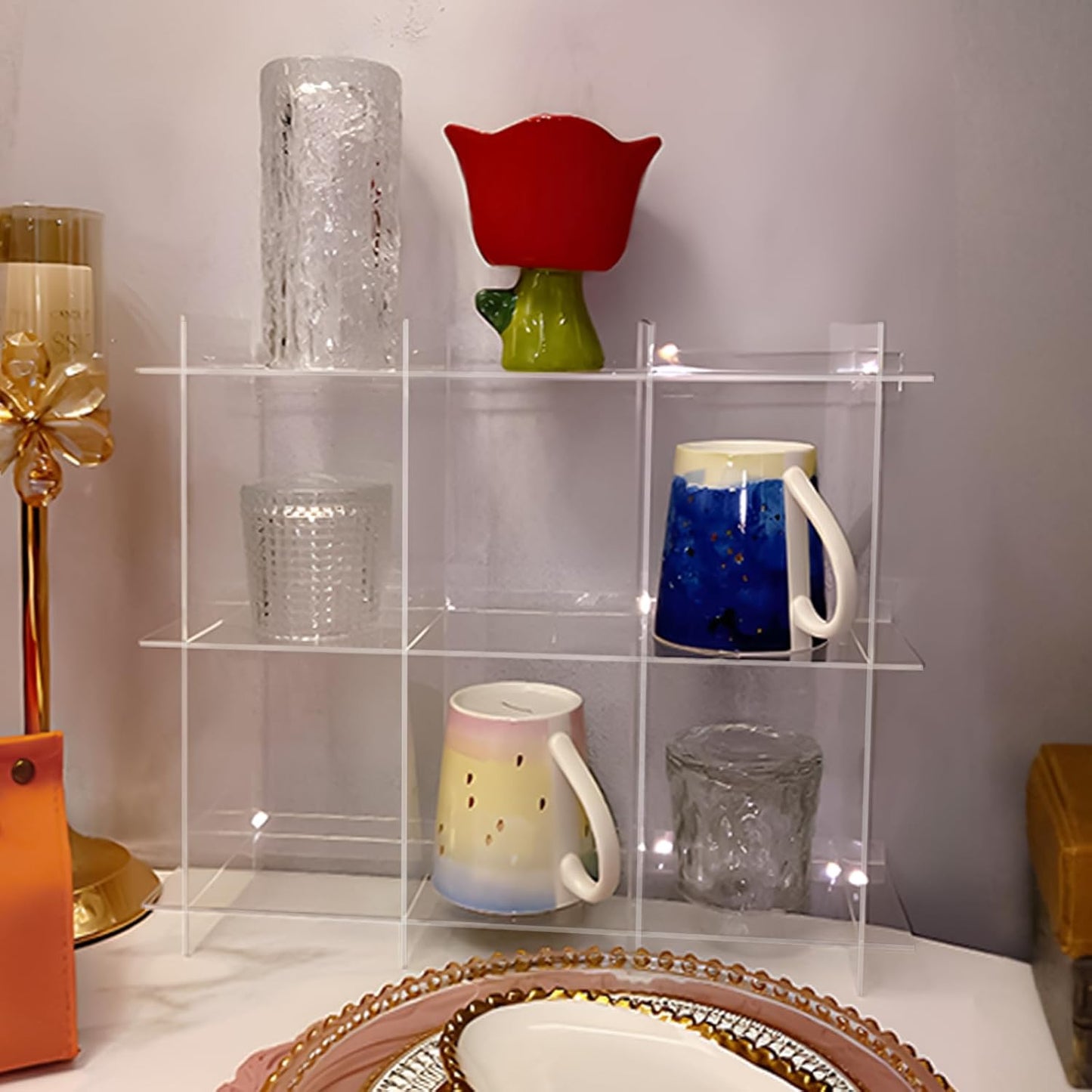 Cup Rack, Acrylic 3-Layer 3-Grid Storage Rack, Stanley Cup Mug Coffee Cup Storage DisplayRack, Kitchen, Office, Home Coffee Bar Storage Rack - Transparent