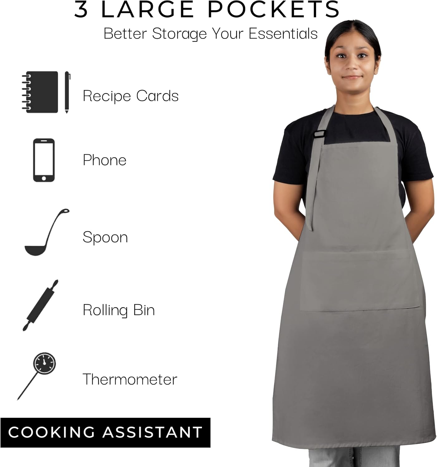 RAJRANG 100% Cotton Cooking Apron with 3 Pockets Kitchen Chef BBQ Adjustable Bib Aprons for Women Men