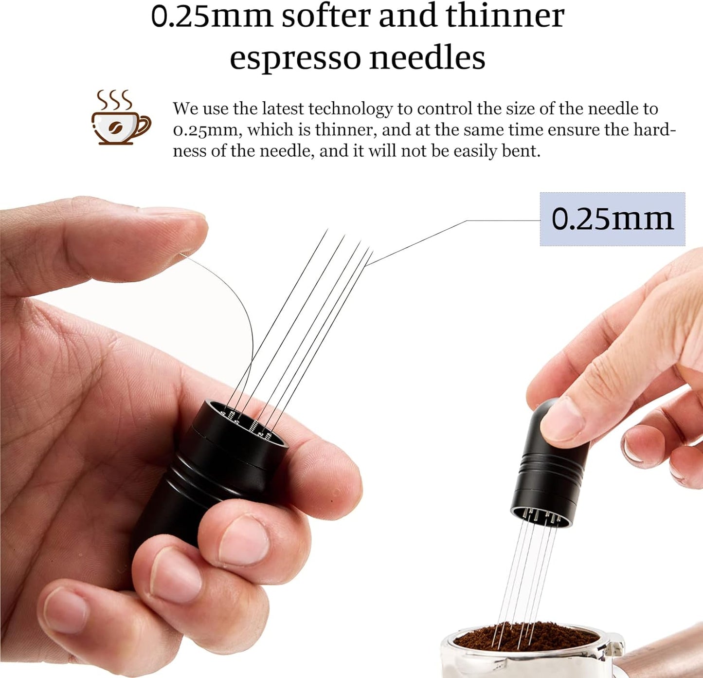 IKAPE WDT Tools, Espresso Stirrer Distribution Tool for Barista, 0.25mm 6 Needles Espresso Coffee Stirrer with Stand and Extra 6 Needles (Black)