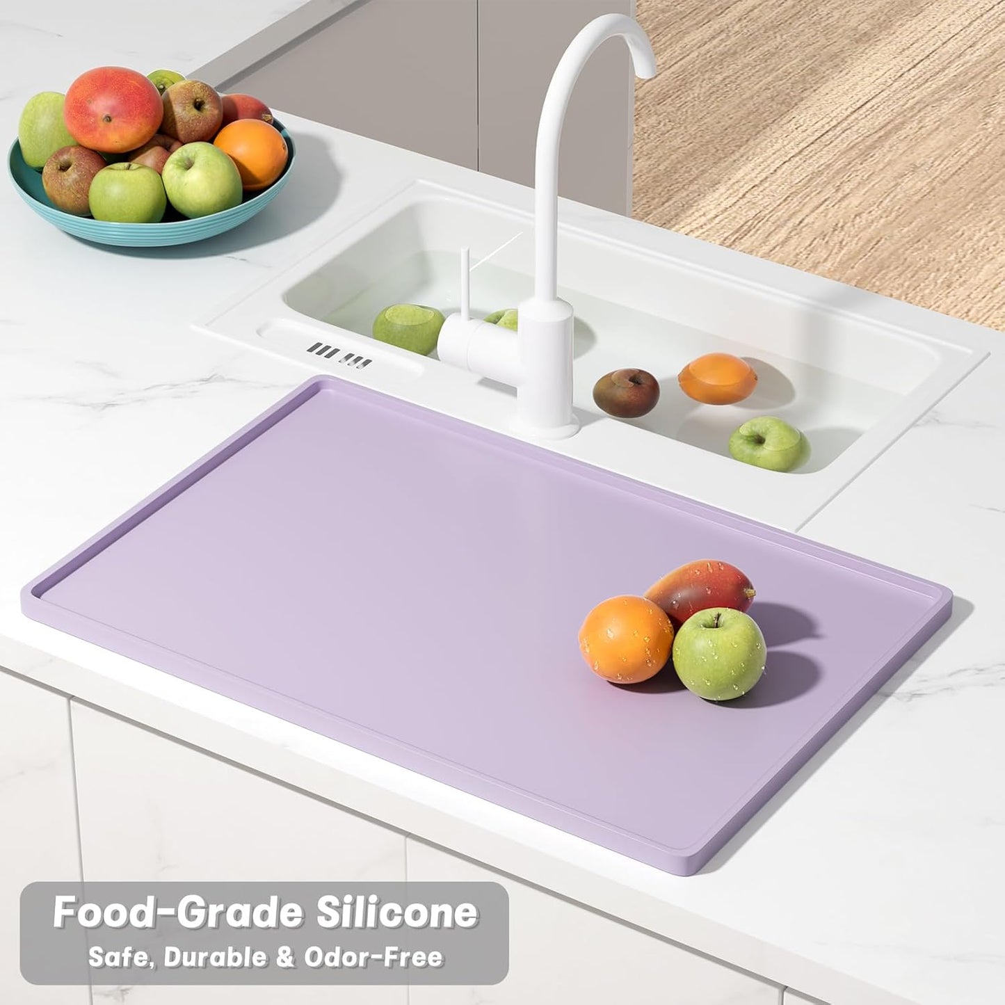 Rnivvi Silicone Coffee Mat, 12" x 19" Waterproof Raised Edge Coffee Bar Mats for Espresso Machine Station Accessories, Heat Resistant Dish Drying Pad for Kitchen Counter, Rubber Bar Decor Pad, Purple