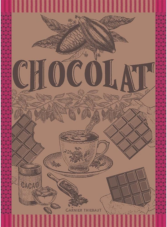 Garnier Thiebaut Tasse De Chocolat Fuchsia (Cup of Fuchsia Chocolate) French Kitchen Towel 22"x30", Cotton, Jacquard