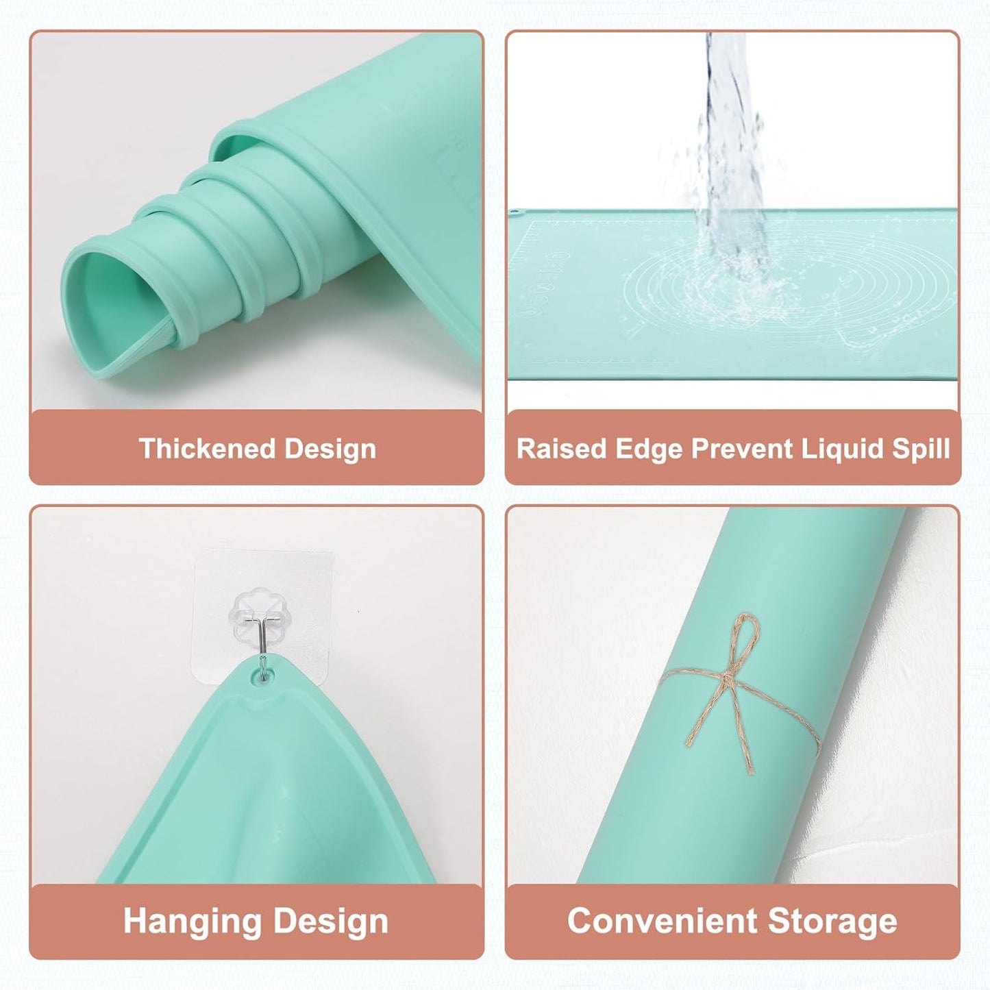 uxcell Silicone Pastry Mat, 19.7" x 15.8" Silicone Baking Mat with Measurements, Non-Stick Dough Rolling Mat for Making Pastry Cookies Bread Pizza Green