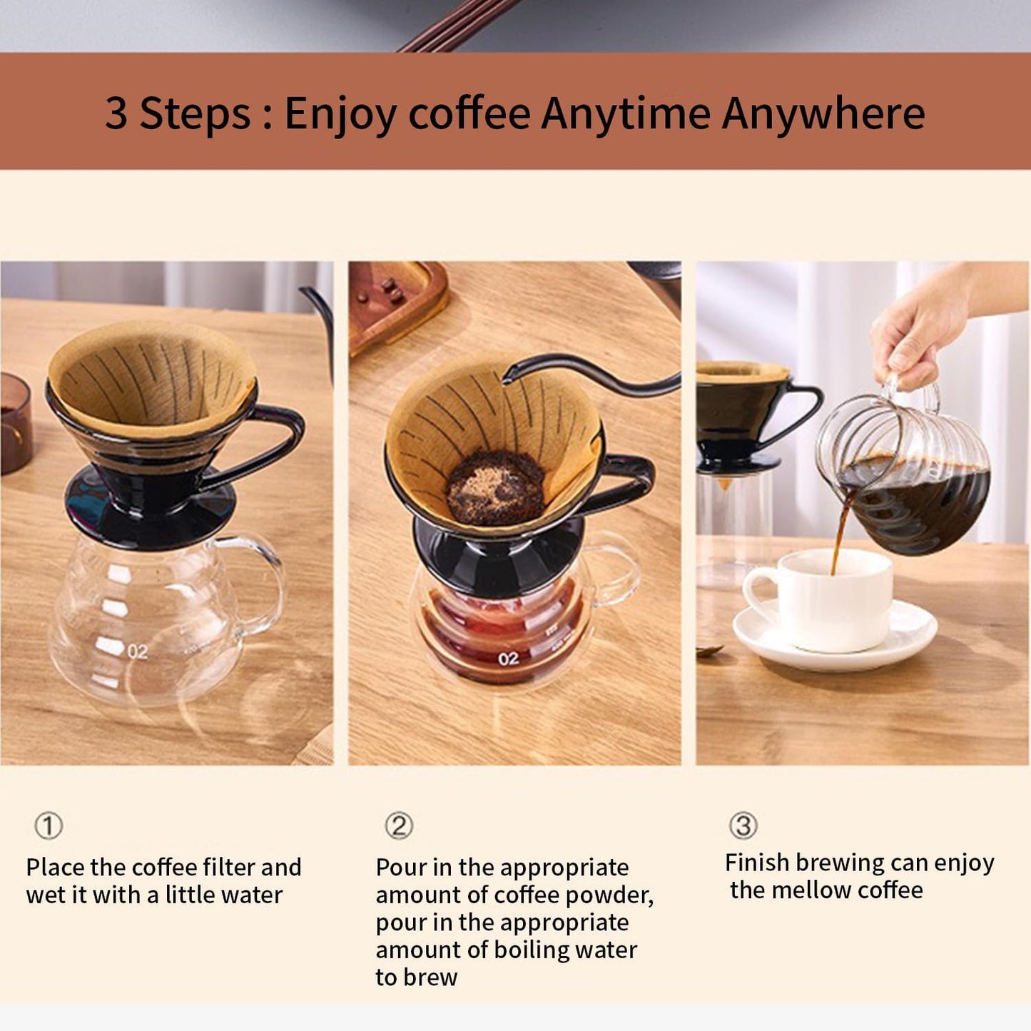 Pour Over Coffee Maker, Single Cup Coffee Dripper, Manual Porcelain Slow Brewing Accessories for Travel, Camping, Office, Home, Cafe, Coffee Gifts (Black, Large)