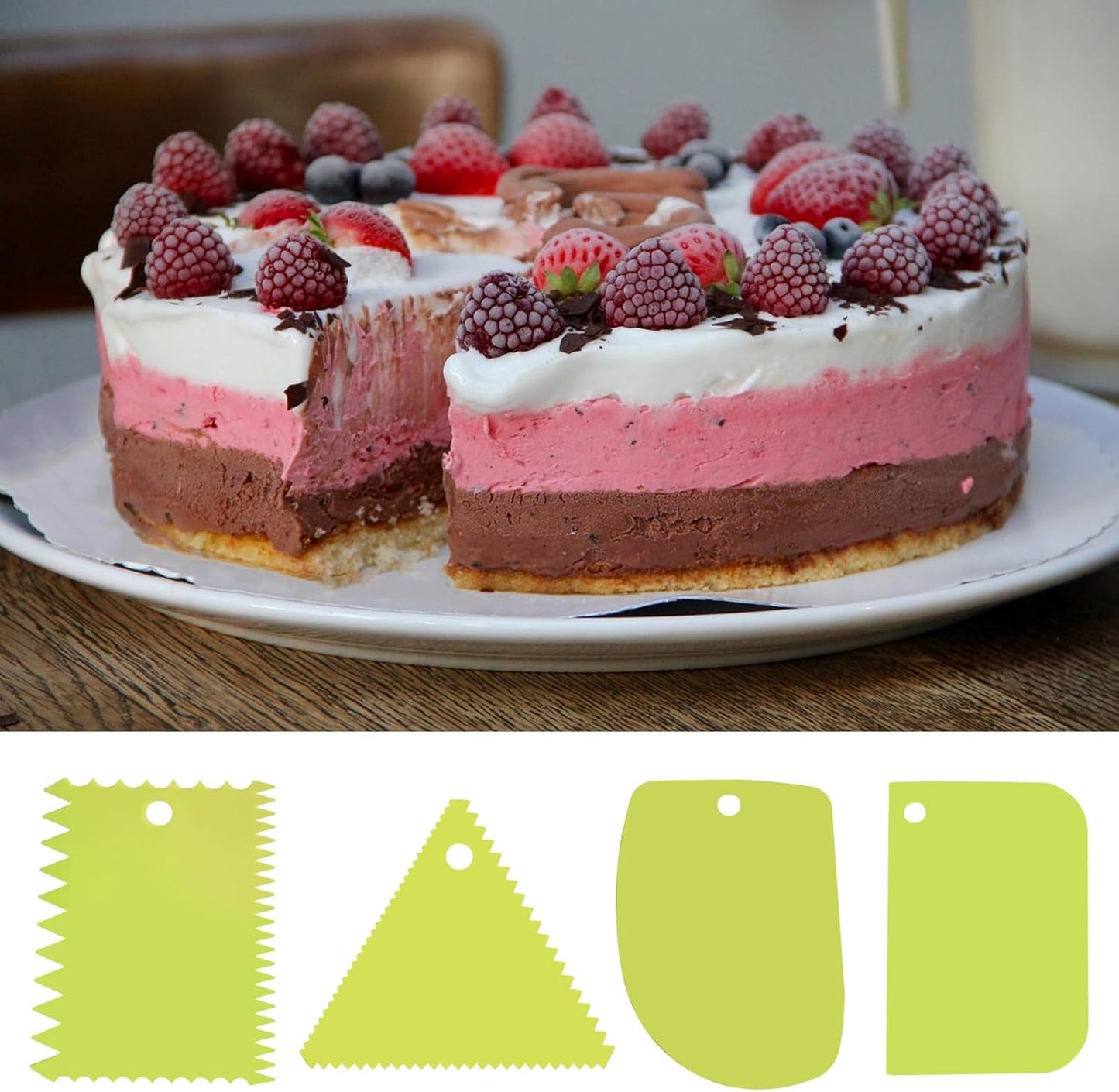 6pcs Cake Scraper Decorating Comb and Icing Smoother Reusable Bread Cream Pizza Cutter-Green