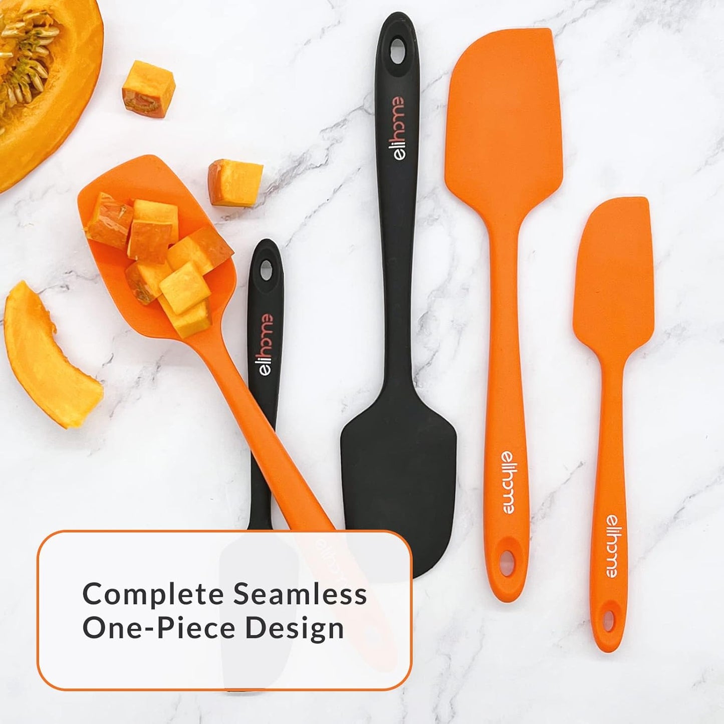Elihome Chef Series 3 Piece Silicone Spatula Set - 600°F Heat Resistant Non Stick Rubber Kitchen Scraper Spatulas for Cooking, Baking, and Mixing – BPA Free and LFGB Certified Silicone (Orange)