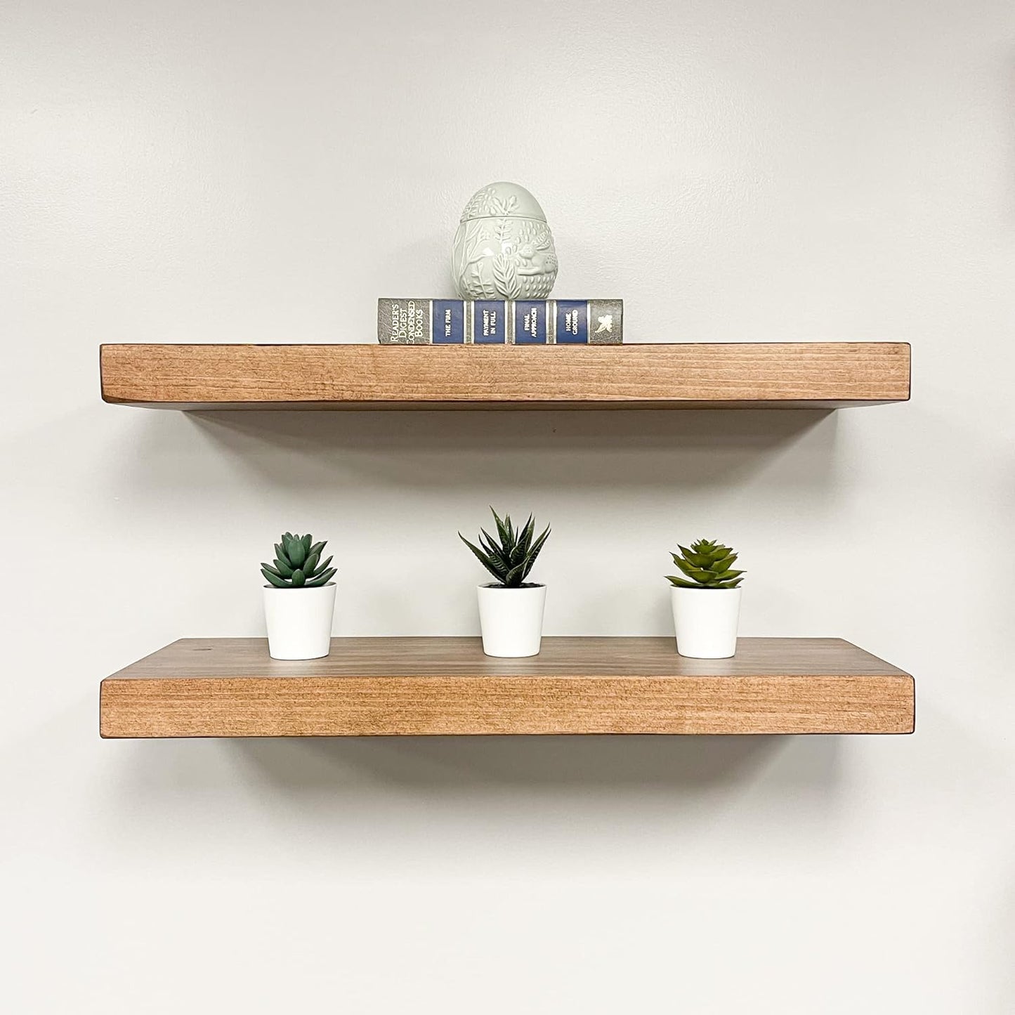 URBANDI, Rustic Floating Shelves, Set of 2, Hidden Bracket, Solid Wood, Heavy Duty, Wall Mounted Shelves, (Brown, 12Wx10D)