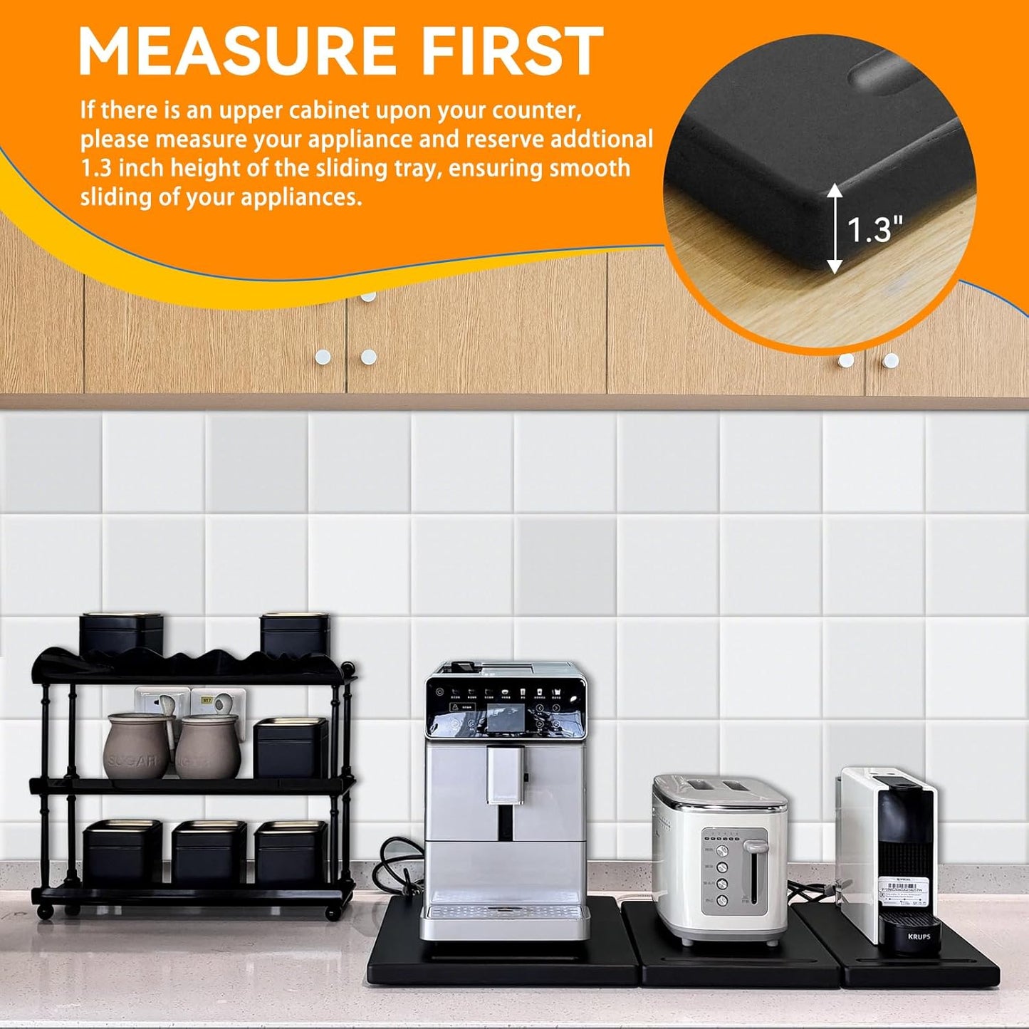 Wood Appliance Sliders with 360' Wheels, Sliding Tray for Coffee Maker & Heavy Kitchen Appliances,Countertop Appliance slider for Kitchen Appliance, Premium Wood Rolling Tray,No Assemble (Deep-Medium)