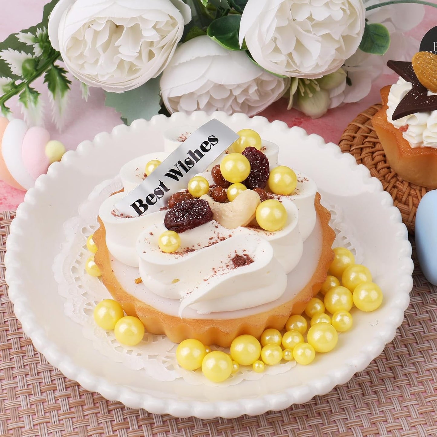 Yellow Edible Pearls for Cake Decorating, 6 Sizes Mix Sugar Sprinkles Cupcake Topping Cake Decorations, Wedding Party Christmas Supplies 4.6 oz