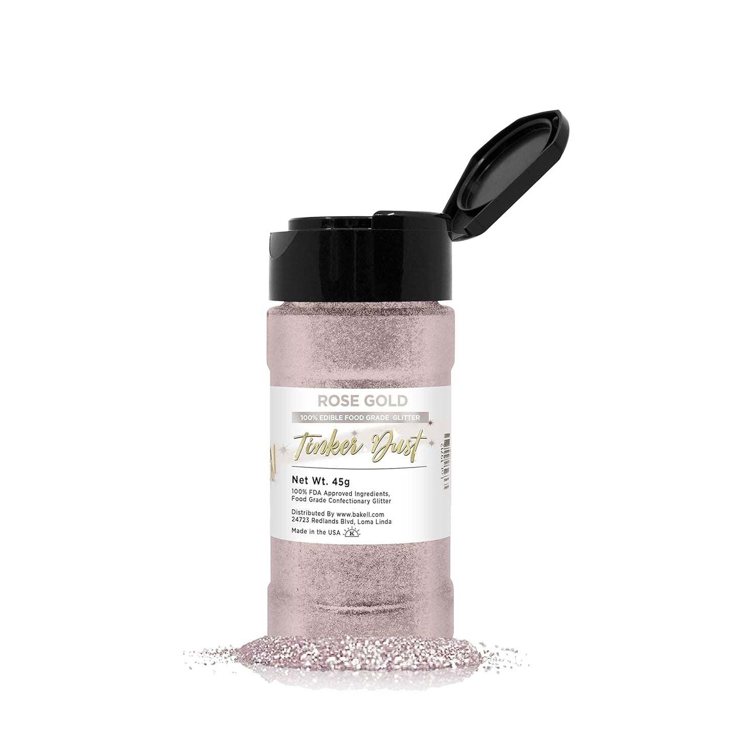 BAKELL Rose Gold Edible Glitter, 45 Grams | TINKER DUST Edible Glitter | KOSHER Certified | 100% Edible Glitter | Cakes, Cupcakes, Cake Pops, Drinks, Dessert Vegan Glitter & Dusts (45g Shaker, Rose Gold)