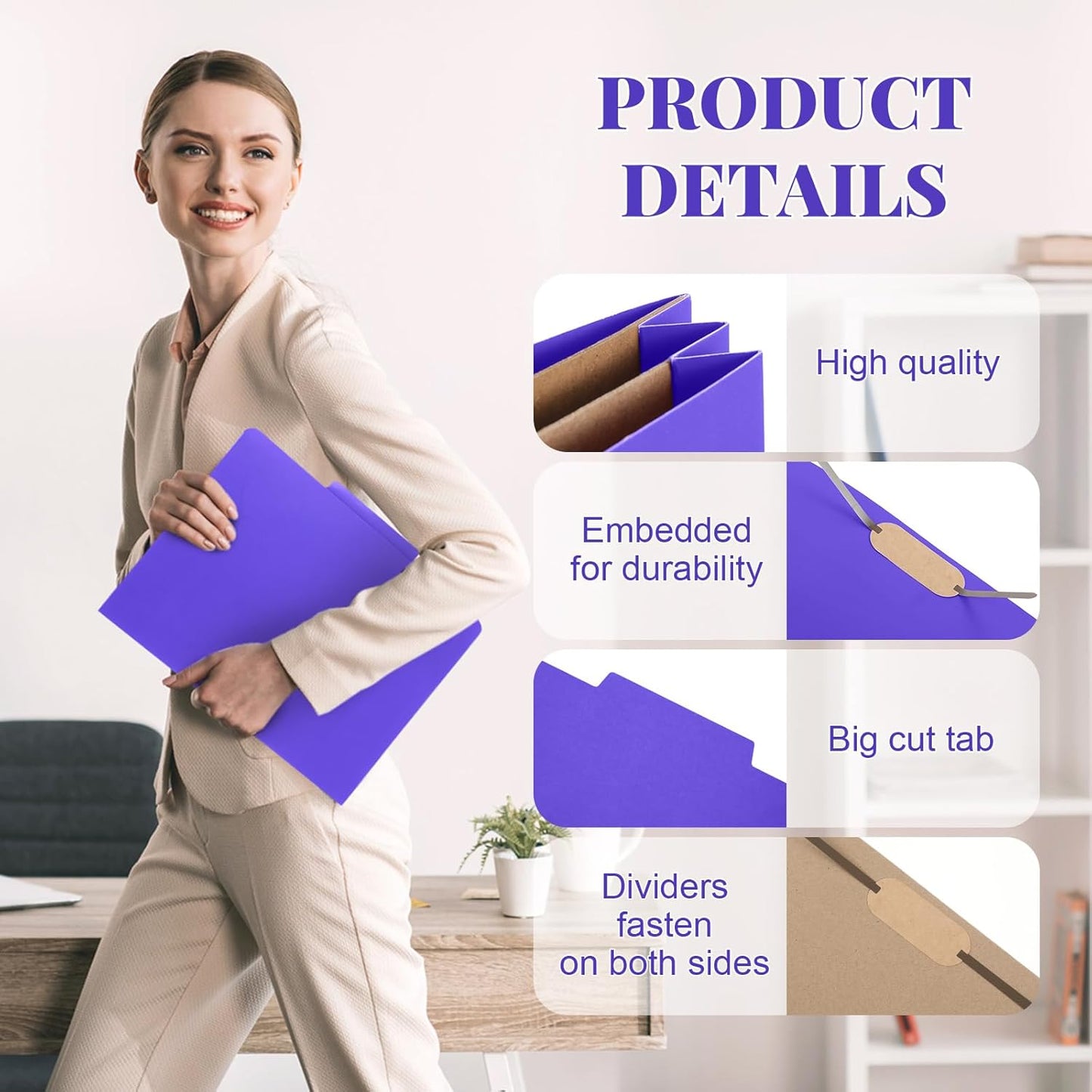 36 Pcs Classification Folders Letter Size, Back to School Supply for Teacher, Student, 2 Pocket Dividers Pressboard File Folder Bulk with 2 Fasteners, 2 in Expanding File Organizer (Purple)