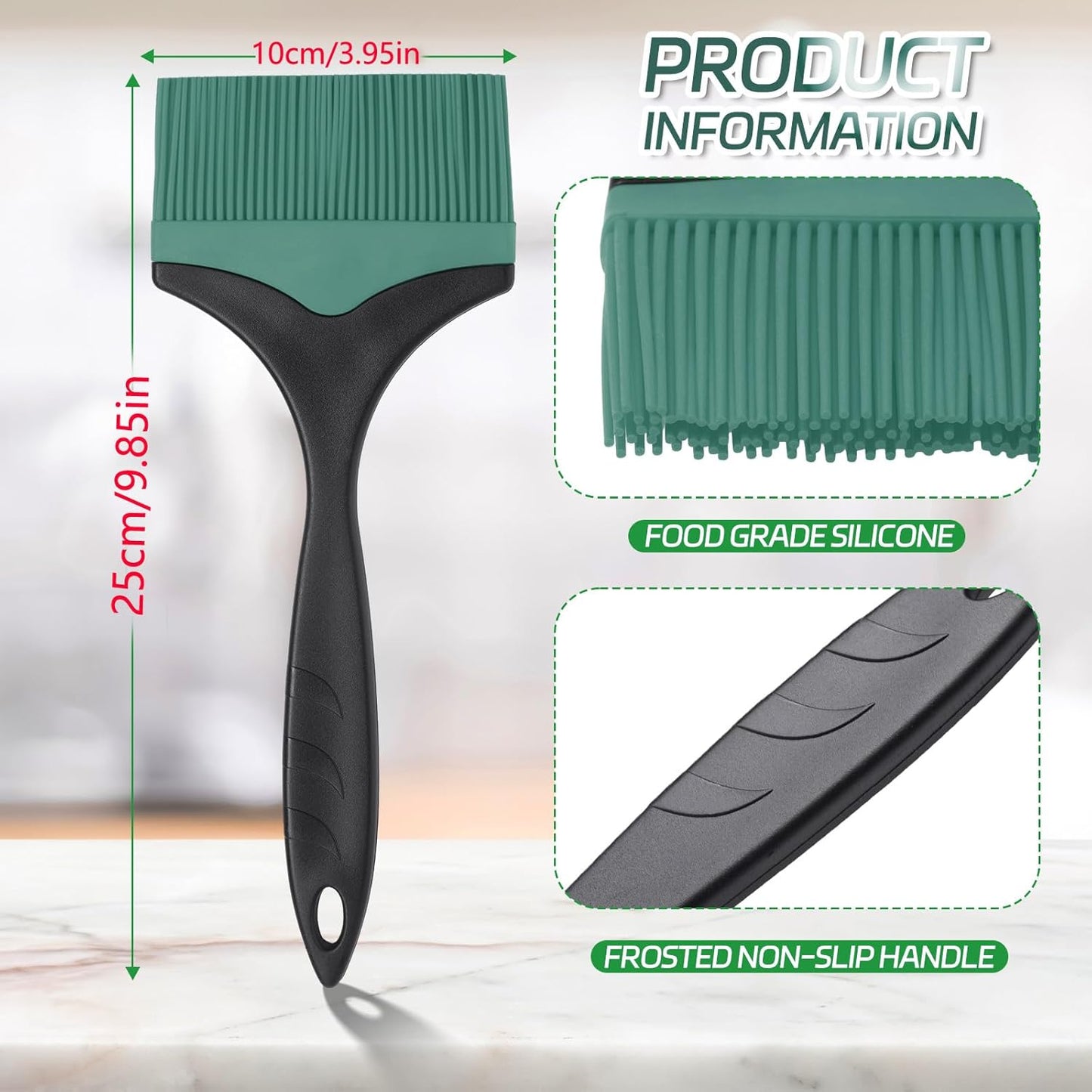 Large Silicone Basting Pastry Brush - 3.95inch Extra Wide Silicone Sauce Brush for Grilling,Heat Resistant Brushes Spread Oil Butter Sauce for Cooking Baking BBQ,Dishwasher Safe（Green 1）