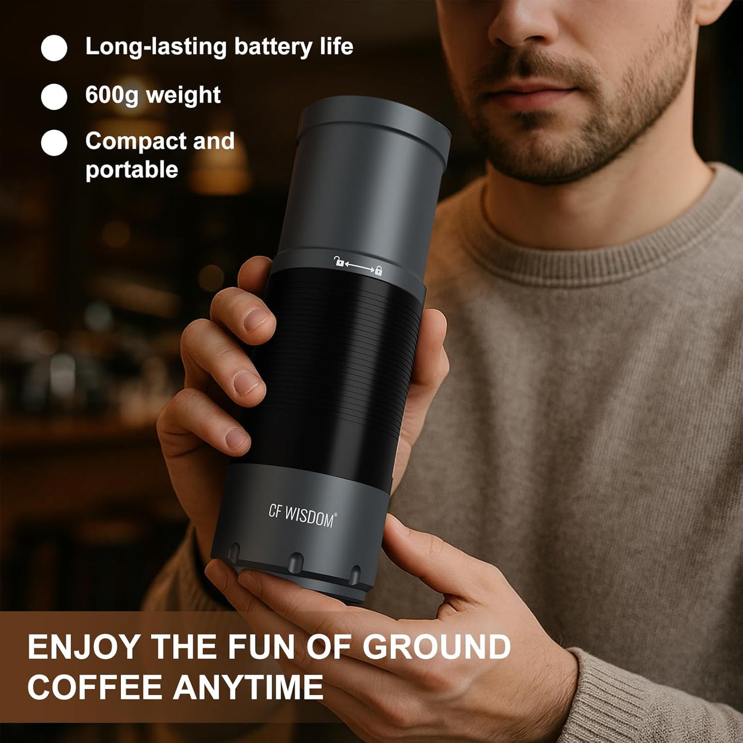 Portable Electric Coffee Grinder, Conical Burr Coffee Grinder – Dual Mode Manual & Electric Grinder Manual with Adjustable Grind Settings, Hand Bean Grinder for RV, Hiking, Office