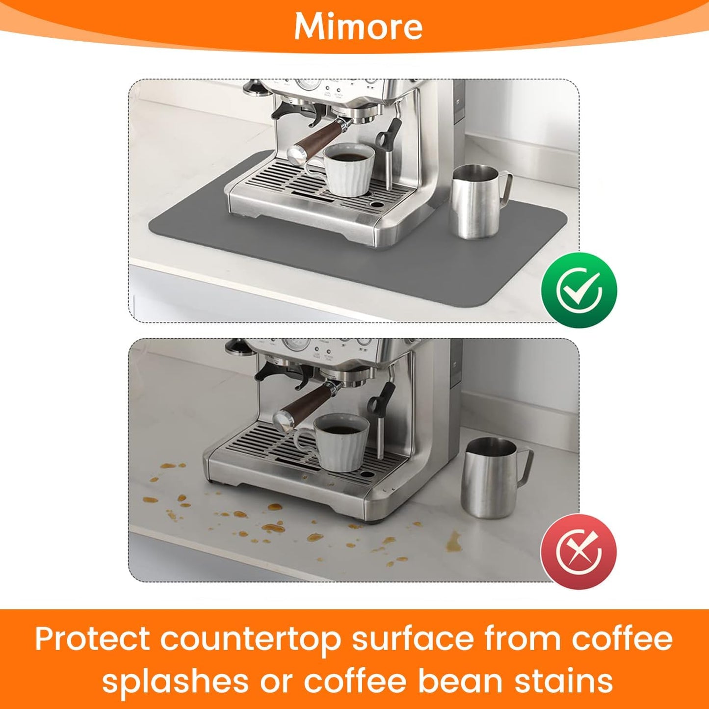 Mimore Coffee Mat - 12x19 Inch Countertop Mat - Absorbent, Hides Stains, Rubber Backed - Dish Drying Mat Fits Under Coffee Maker, Espresso Machine