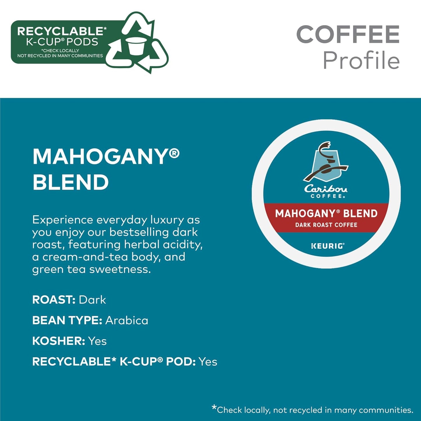 Caribou Coffee Mahogany Keurig Single-Serve K-Cup Pods, Dark Roast Coffee, 96 Count (Pack of 4)