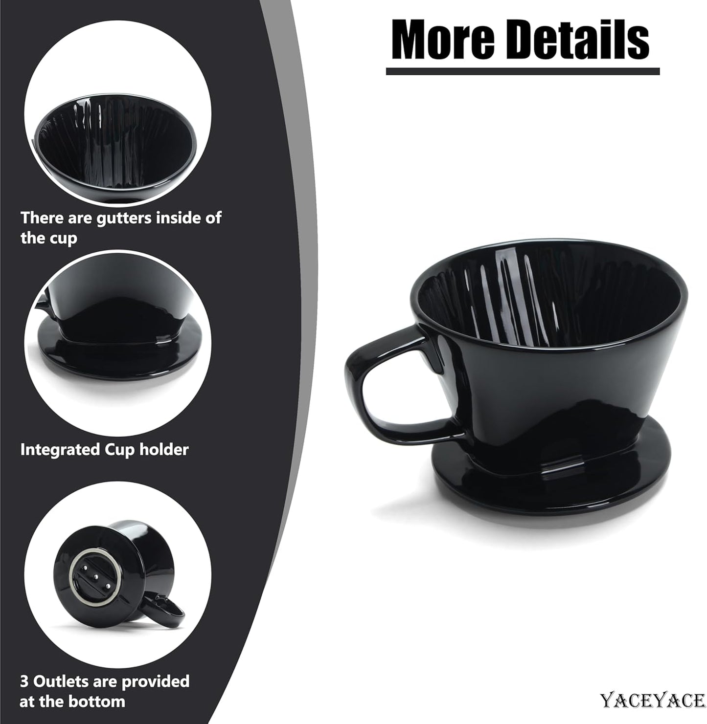 Ceramic Pour Over, Black Ceramic Pour Over Coffee Dripper, 3 Holes, Single Small Coffee Dripper for Office, Home, Travel, Camping