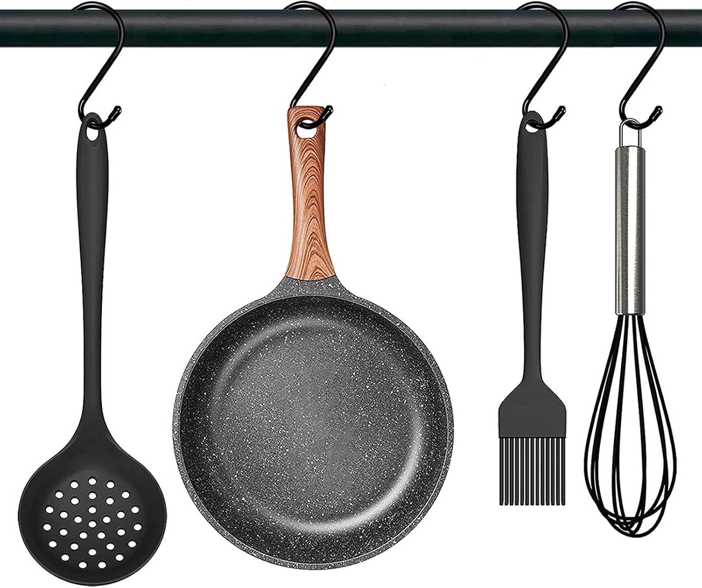 4 Pack Large S Hooks for Hanging Heavy Duty, 6 inch Non Slip Vinyl Coated Metal Closet S Hooks for Hanging Kitchen Utensil Pot Pan Cups Clothes Jeans Towels Hats Bags Plants (Black)