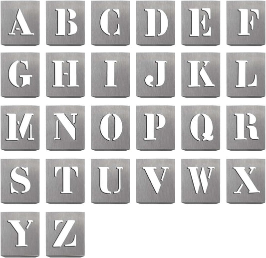 HAUTMEC Vintage Aluminum Letters Stencils, A to Z Aluminum Stencils & Holder, 2"(50mm) Letters, Shop Stencil, Advertising Stencilling, Craft-Printing, Reusable HD00001