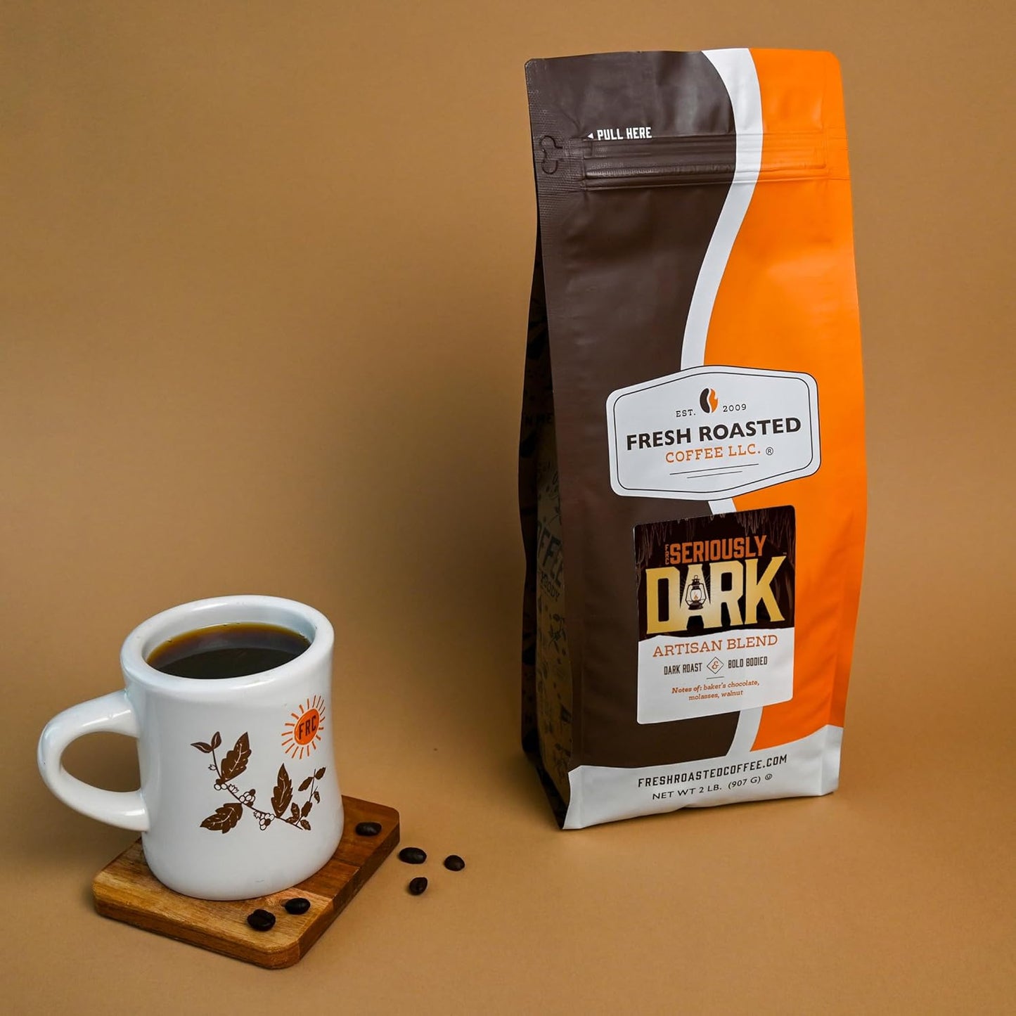 Fresh Roasted Coffee,Seriously Dark Artisan Blend,5 lb Dark Roast, Kosher, Ground