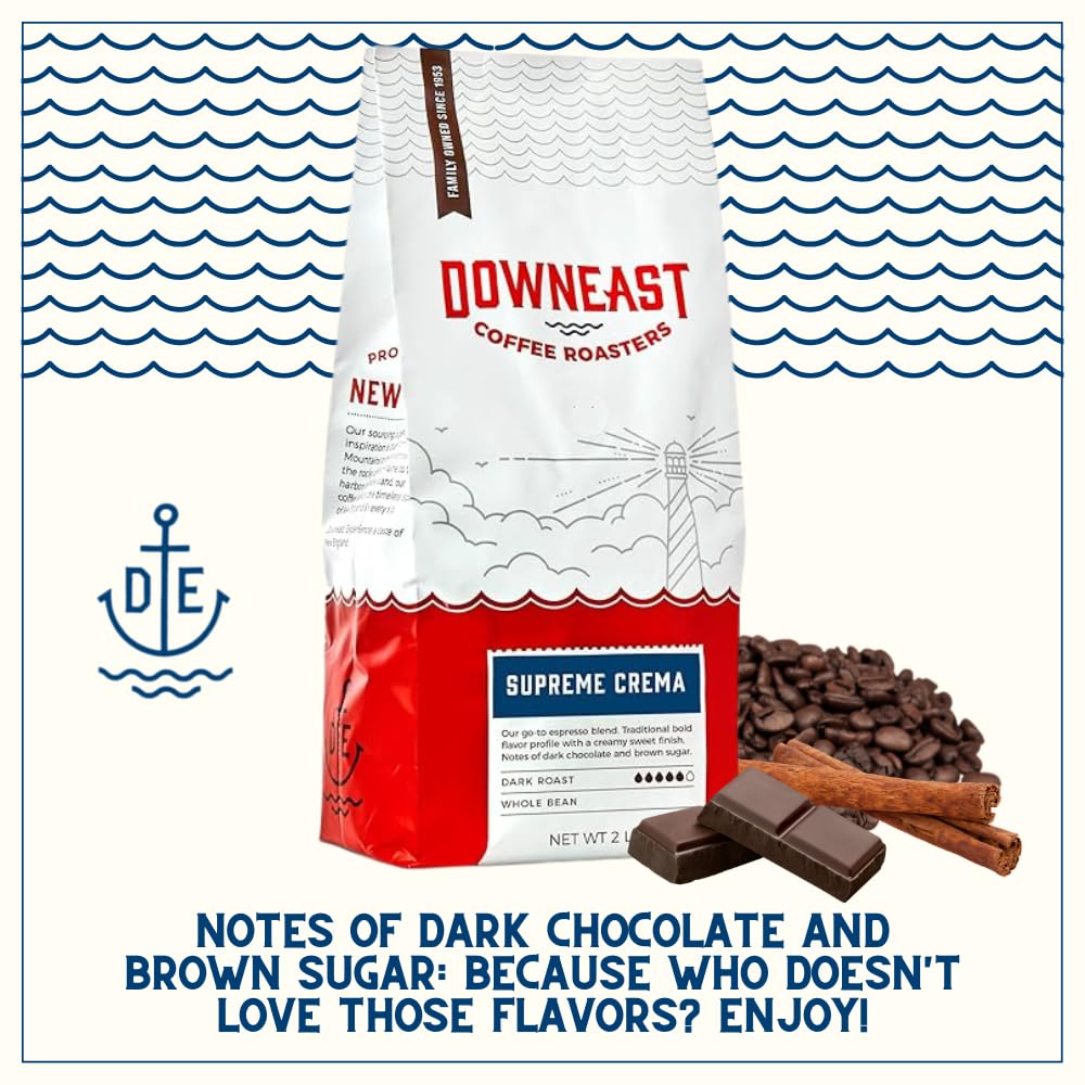 Downeast Coffee Roasters Whole Bean Coffee - Supreme Crema Espresso - Select Central and South American Highlands (2 lb Bag)
