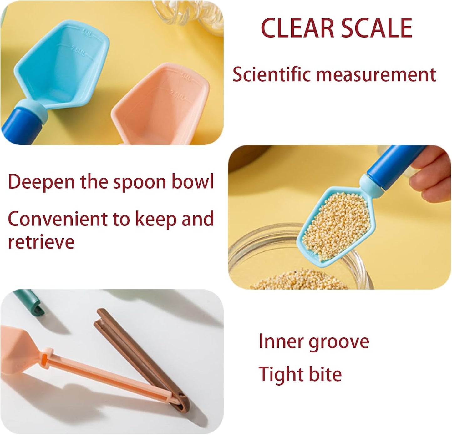 2 SET of 8 PCS Multi-functional sealing clip with measuring spoon Magnetic Coffee Measuring Spoon Sealing Clips with Wall Container Mount, PP materia, Deep Bowl Design (Green)