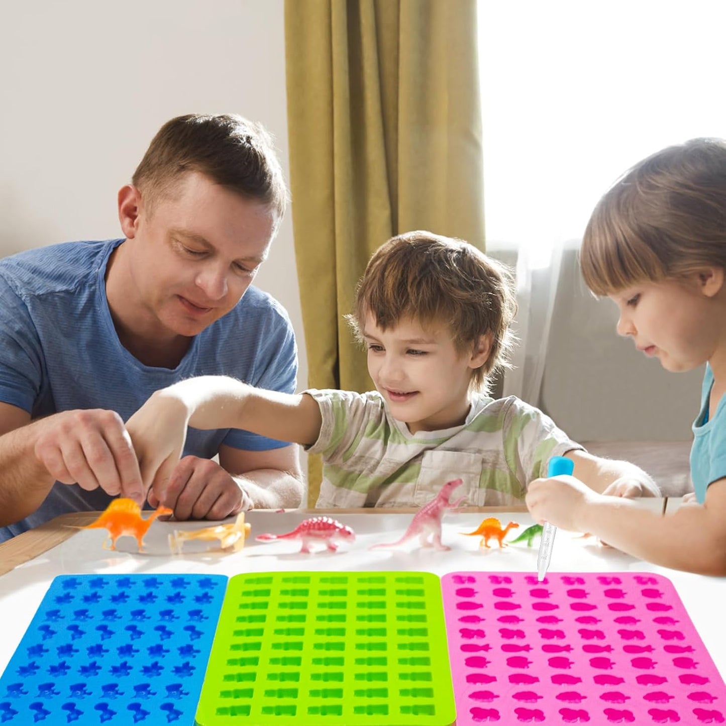 Gummy Candy Molds - Silicone Gummy Bear/Dinosaur/Fruit Snack Molds for Kids With 2pcs Dropper,Non-stick and Bpa Free for Mini Candy Chocolate Gummies Baking