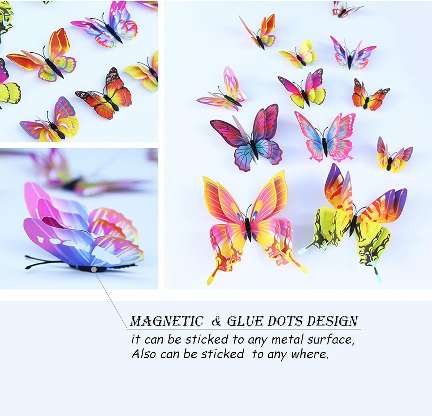 Butterfly Wall Decor 24/48 PCS, 3D Butterflies Stickers for Party Decorations with Magnets(Multiple Colour, 48)