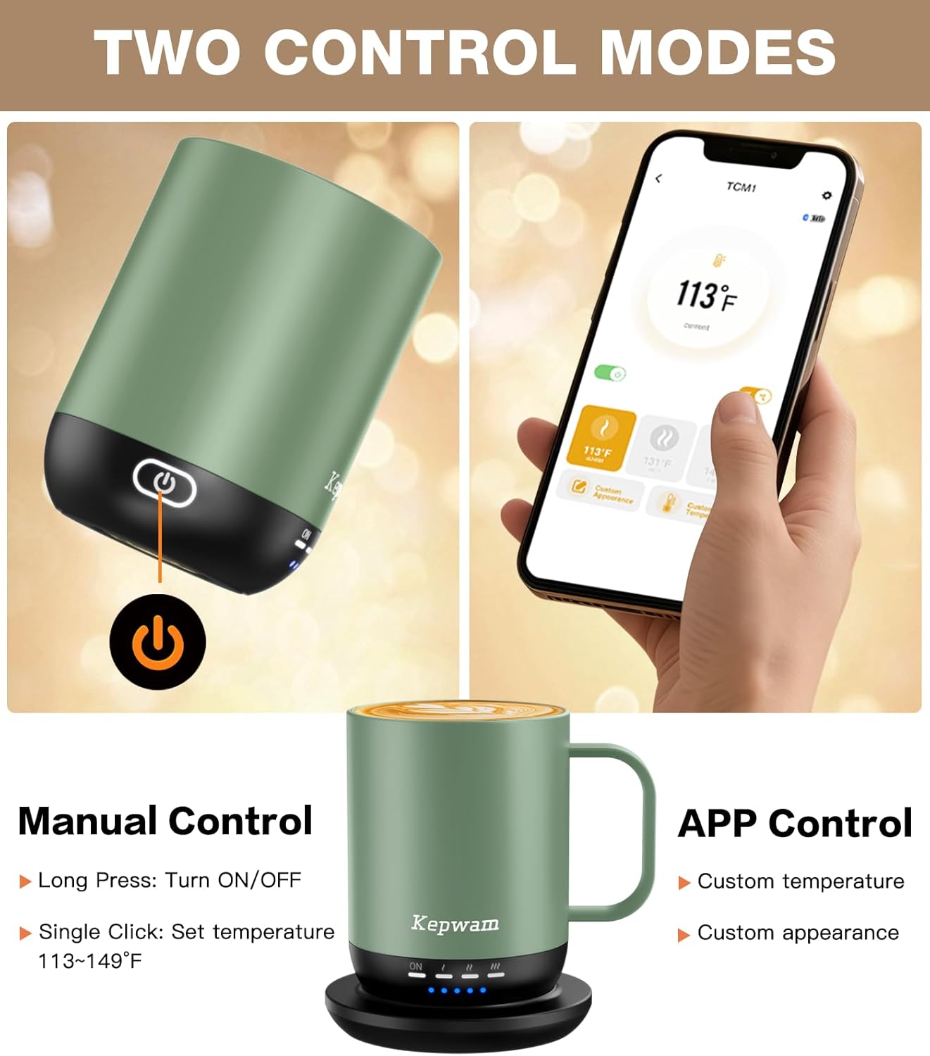 Self Heating Coffee Mug T1-16oz Fast Heating & Ultra Long-Lasting Battery Life, Heated Coffee Mug Up to 149℉ - Touch & App Controlled Coffee Mug, Birthday Gifts for Women and Men