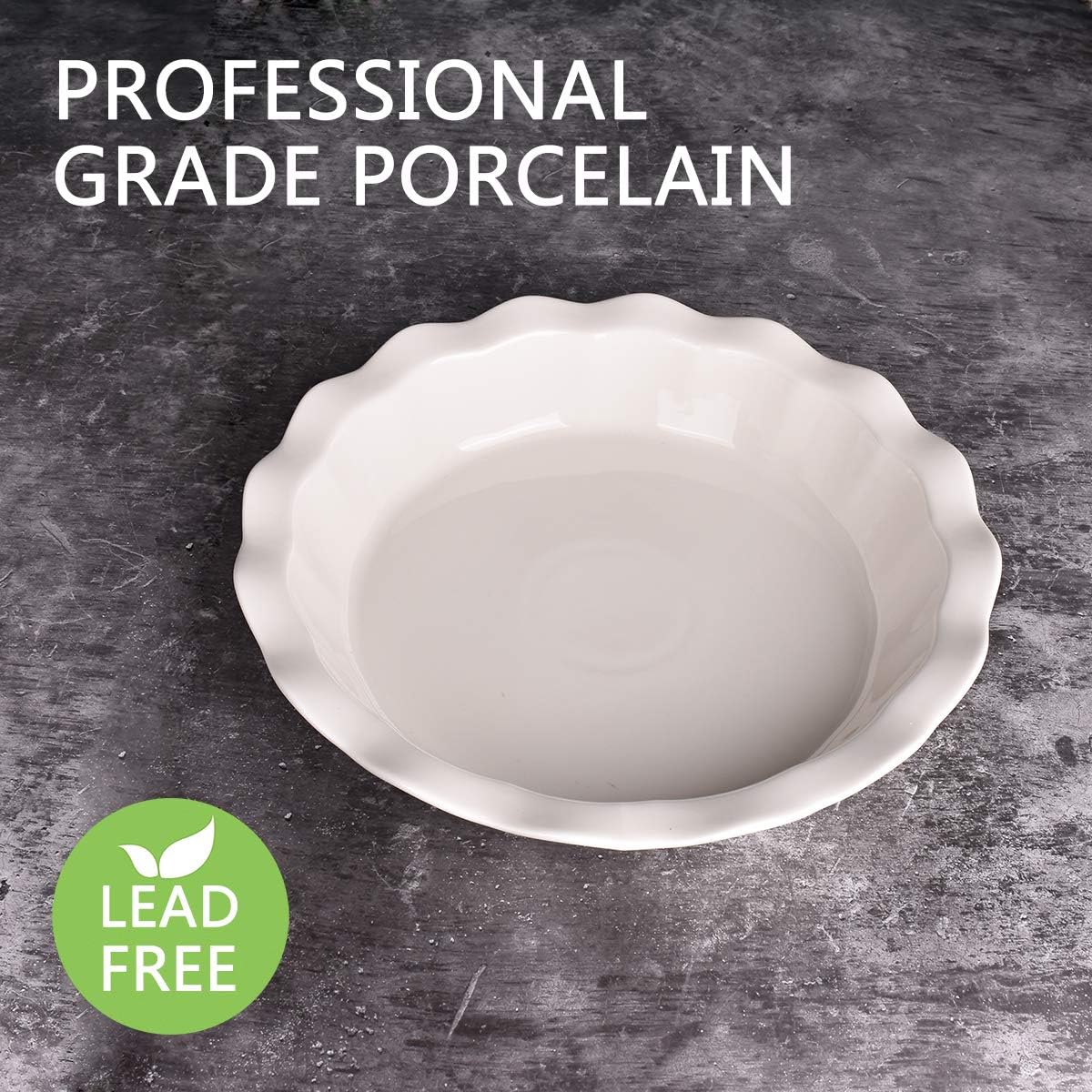 Bosmarlin Ceramic Pie Pan, 9 Inches Pie Dish, 50 Oz, Pie Plate for Baking, Microwave, Oven Safe and Dishwasher safe (White, 9 inches)