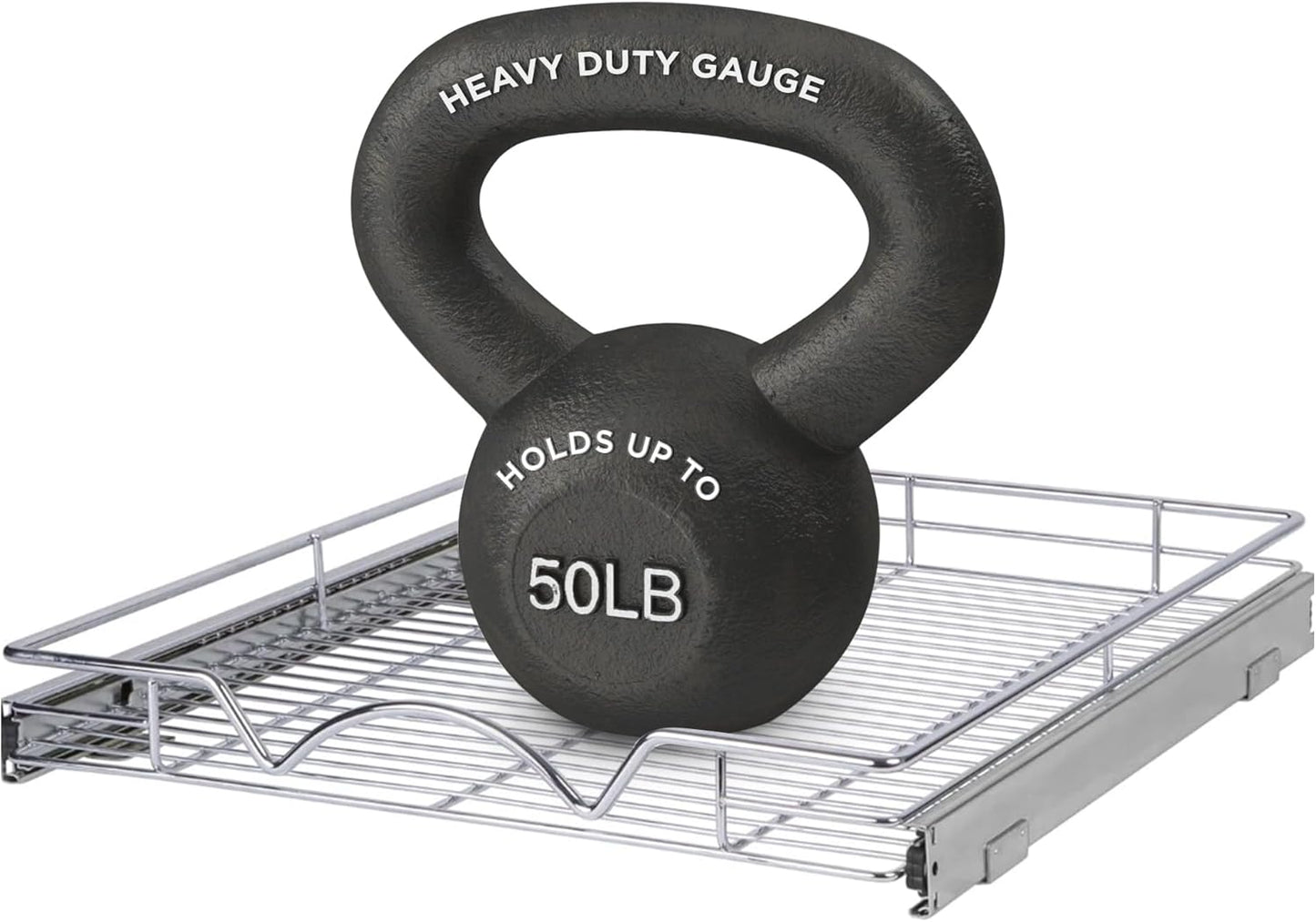 HOLDN’ STORAGE Pull Out Cabinet Organizer, Heavy Duty Caddy w/Lifetime Limited Warranty - 8”W x 21”D - Requires At Least 9-1/4” Cabinet Opening, Steel Metal Cabinet Drawers Slide Out, Chrome