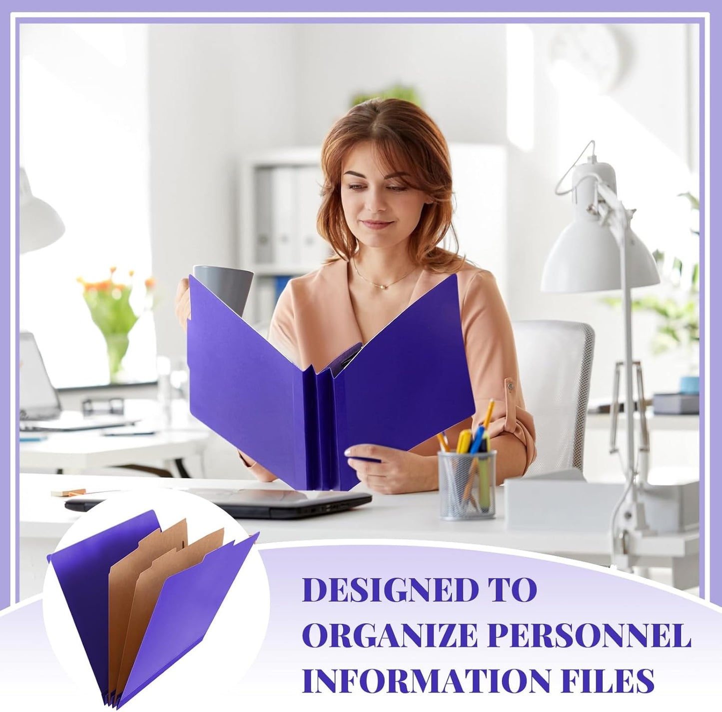 12 Pcs Classification Folders Letter Size Bulk - 2 Dividers Pressboard File Folder with 3. 5 Inch Expansion, 2 Prongs Fastener, Heavy Duty Office File Organizer for Teacher Medical (Purple)