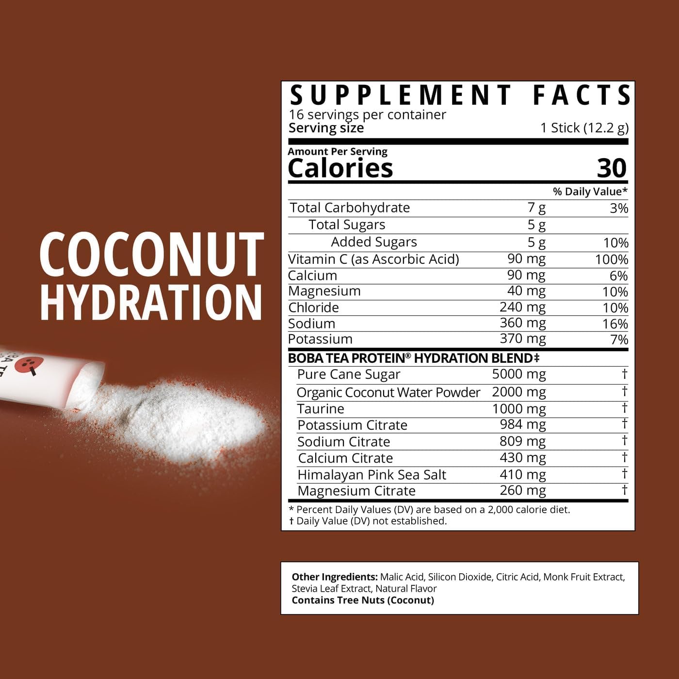 Boba Tea Hydration | Electrolyte Powder Drink Mix | Coconut Water | 1000mg Electrolytes, Vitamin C | 16 Stick Packets