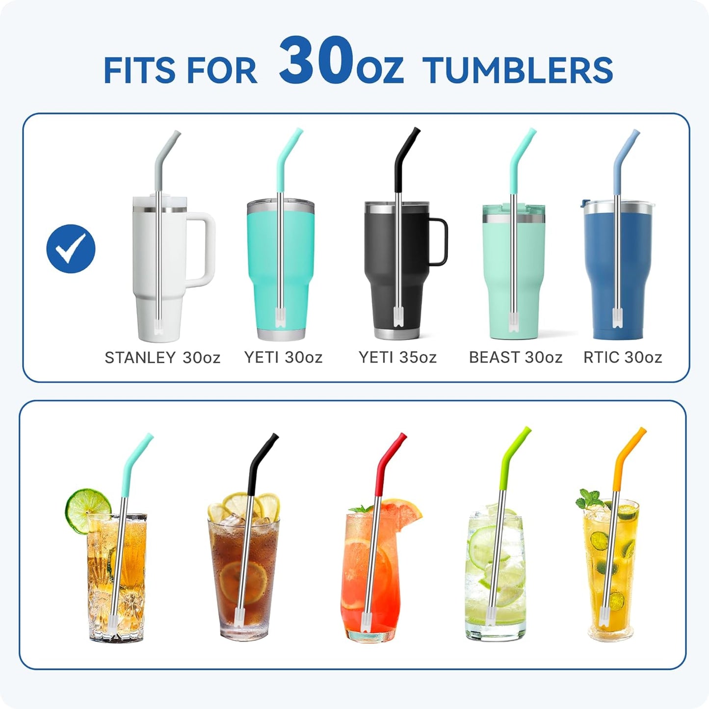 Reusable Metal Straws with Silicone Tip for Stanley 30oz,Stainless Steel Drinking Straws for 30oz Tumbler,3 Straight Tubes & 6 Tips& 1 Cleanr Brush(Chili)