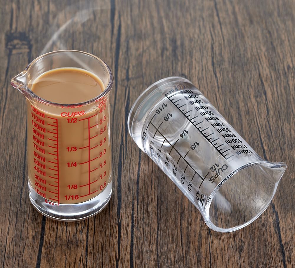 Ackers 4oz Glass Measuring Cup – Shot Glass with Ounce,Ml,Cups Markings for Kitchen & Bar(Pack of 2)