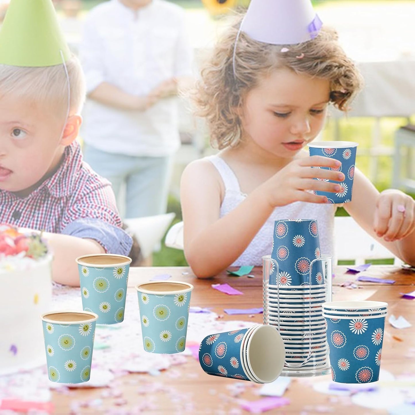 300 Pack 5 oz Paper Cups, Disposable Bathroom Cups, Small Mouthwash Cups, Hot/Cold Beverage Drinking Mini Cup for Party, Picnic, BBQ, Travel (Daisy)