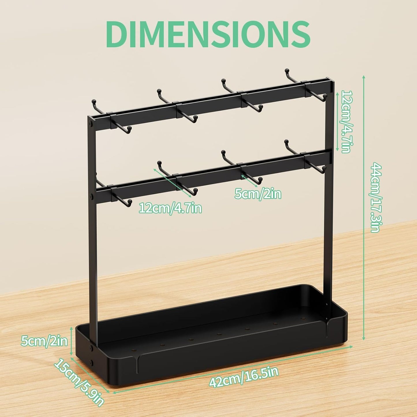 Coffee Mug Holder with 16 Movable Hooks, Metal Coffee Cup Holder for Countertop, 2 Tier Mug Rack with Storage Shelf for Kitchen Office Coffee Mug Rack