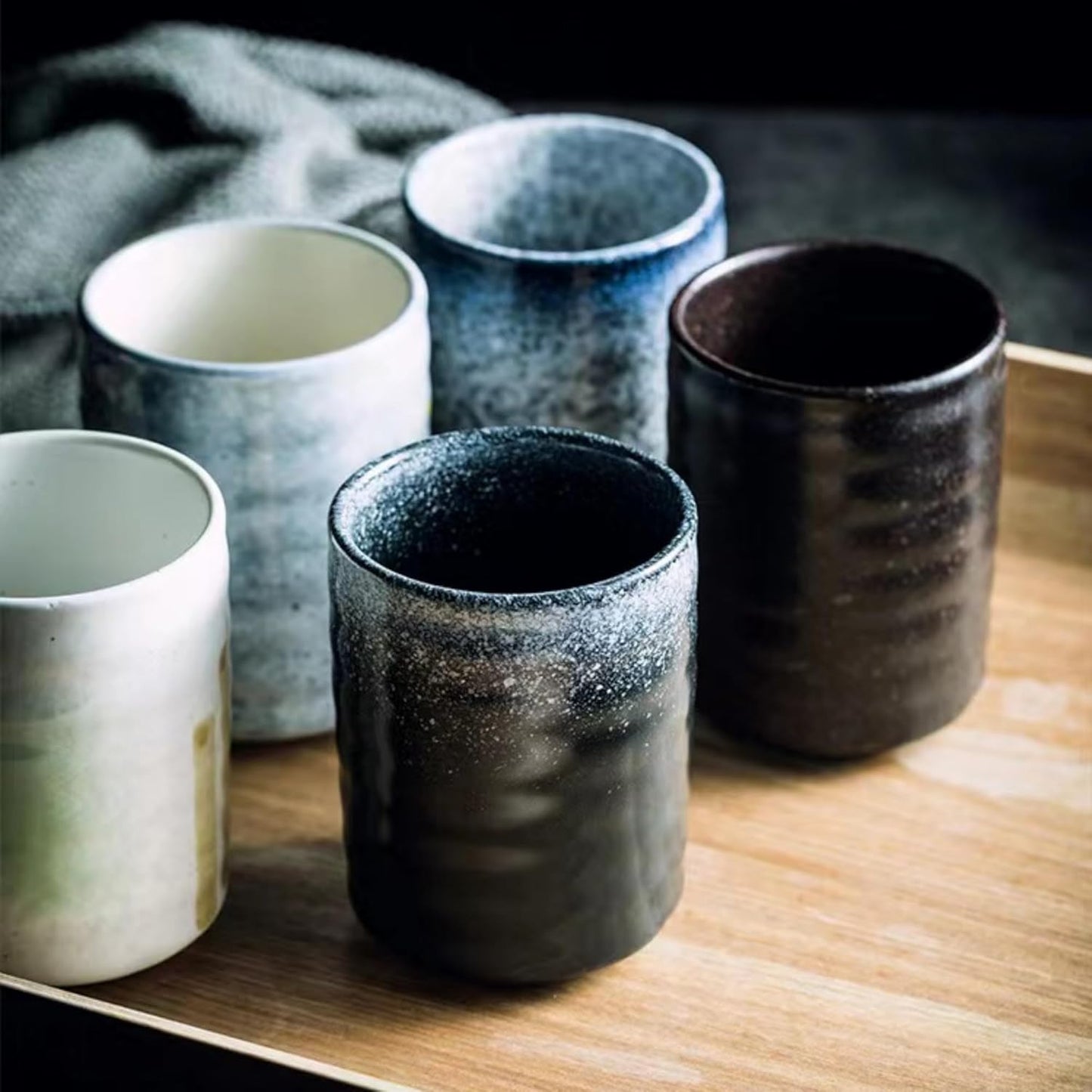 Stoneware Coffee Bar Utensil Holder Tea & Coffee Spoon & Stirrer Holder for Stir Stick Straw Teaspoon Holder Spoon Cup Small Utensil Jar (Stone Blue)