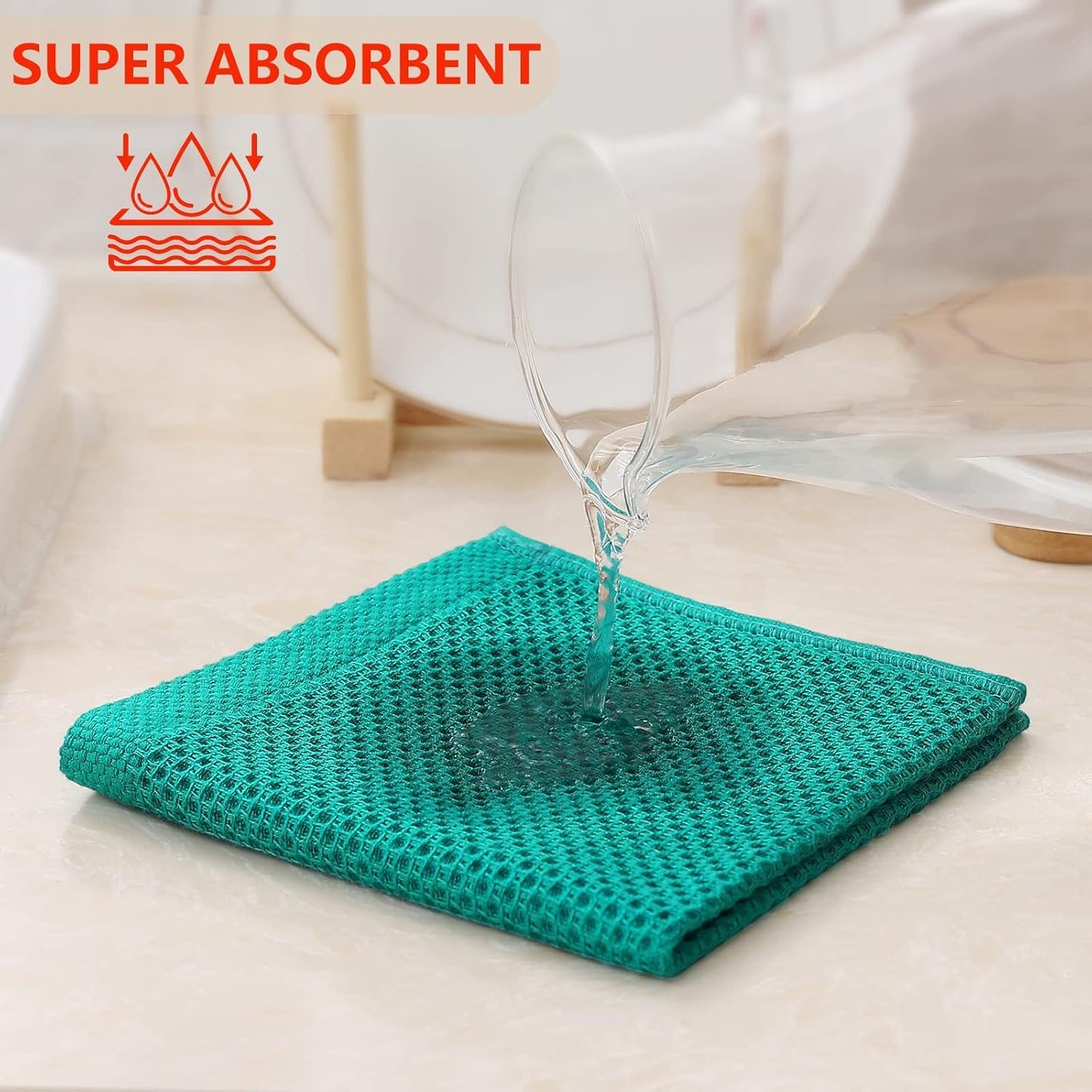 Kitinjoy 100% Cotton Kitchen Dish Cloths, 8 Pack Waffle Weave Ultra Soft Absorbent Dish Towels for Drying Dishes Quick Drying Kitchen Towels Dish Rags, 12 X 12 Inches, Teal