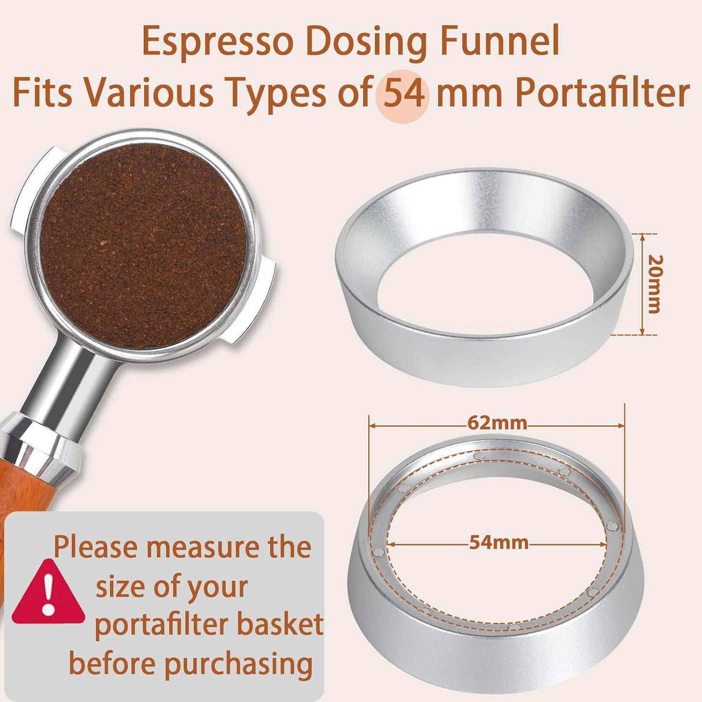 54mm Portafilter Funnel with Magnetic, Lightweight Aluminum Espresso Dosing Funnel