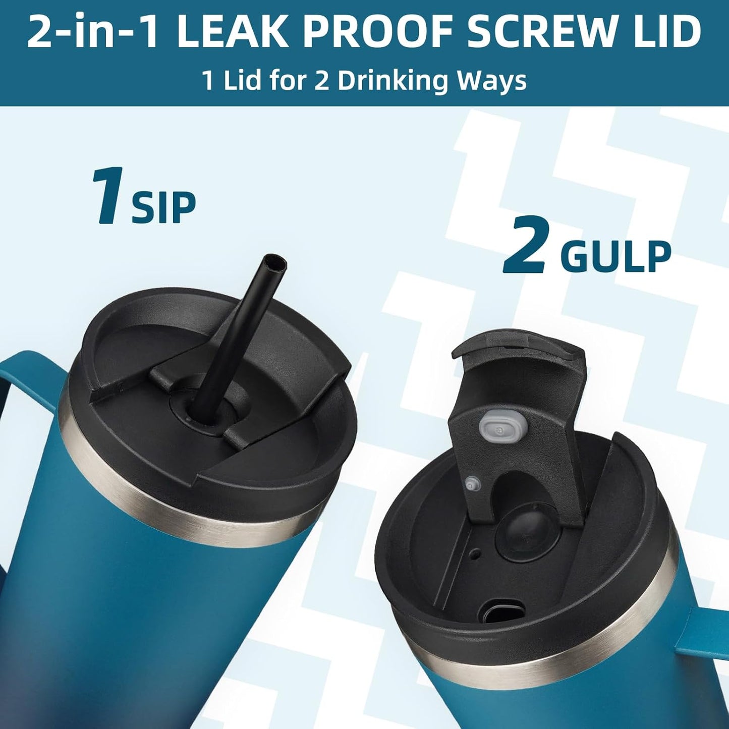 BJPKPK Insulated Tumbler with Handle, 18oz Insulated Tumblers with Lid and Straw, Stainless Steel Metal Water Bottles, Coffee Travel Mugs, Cups, Sea