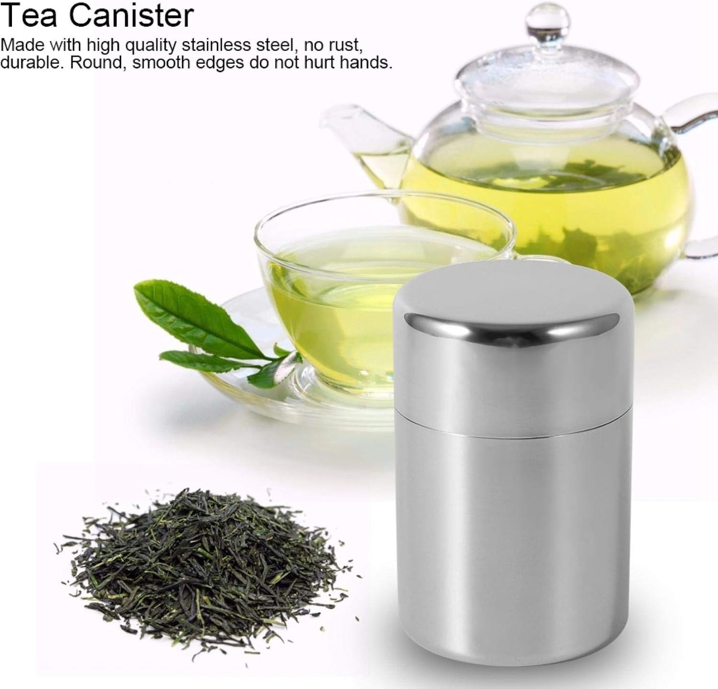 Tea Canister, Stainless Steel Tea Tins, Textured Tea/Coffee/Sugar Canisters, Canister Home Kitchen Canisters for Tea Coffee Sugar Storage(s)